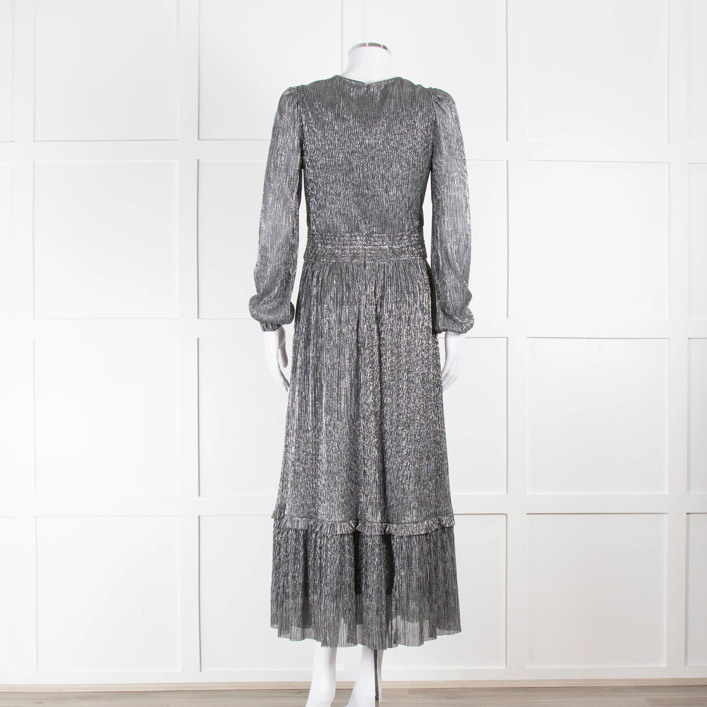 Iris Silver Lurex Long Sleeve V-Neck Maxi Dress - Image 5