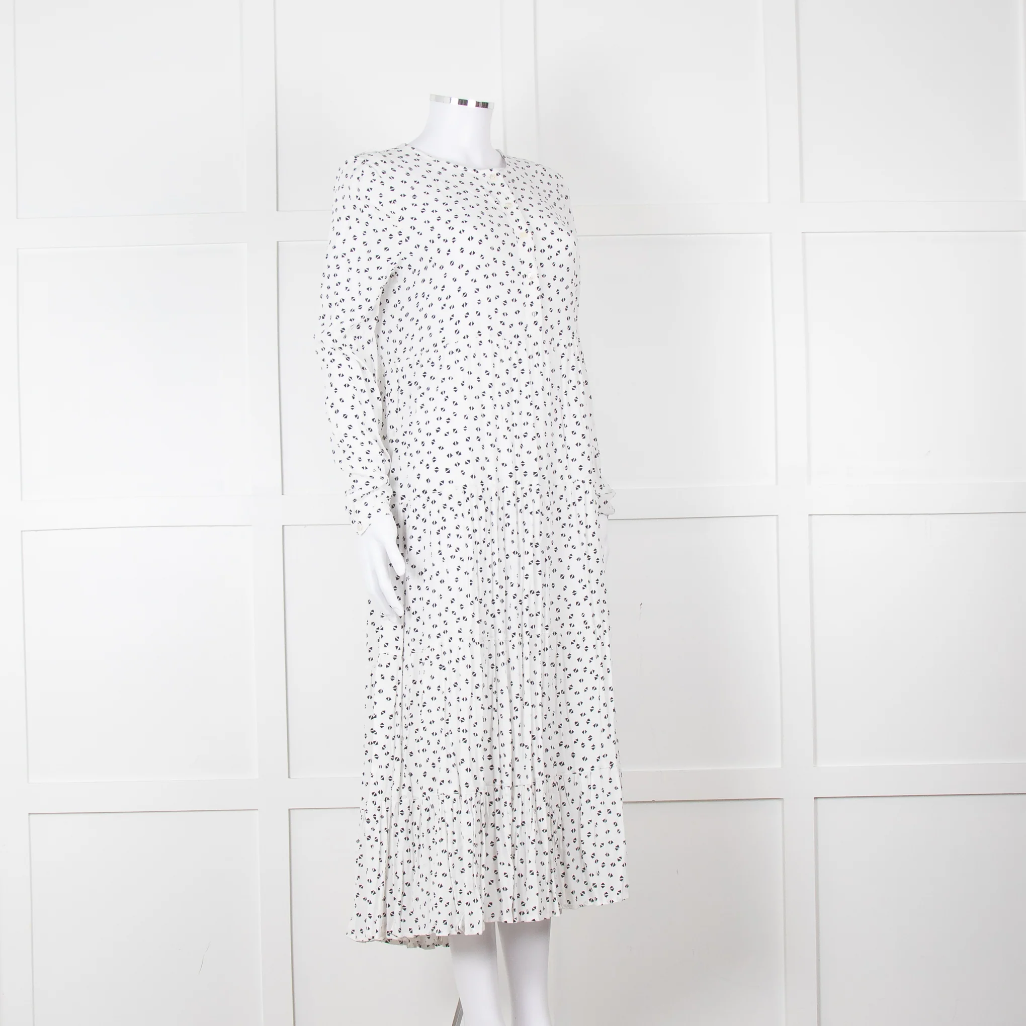 Iris White Black Triangle Print Frill Detail Midi Dress - Image 2