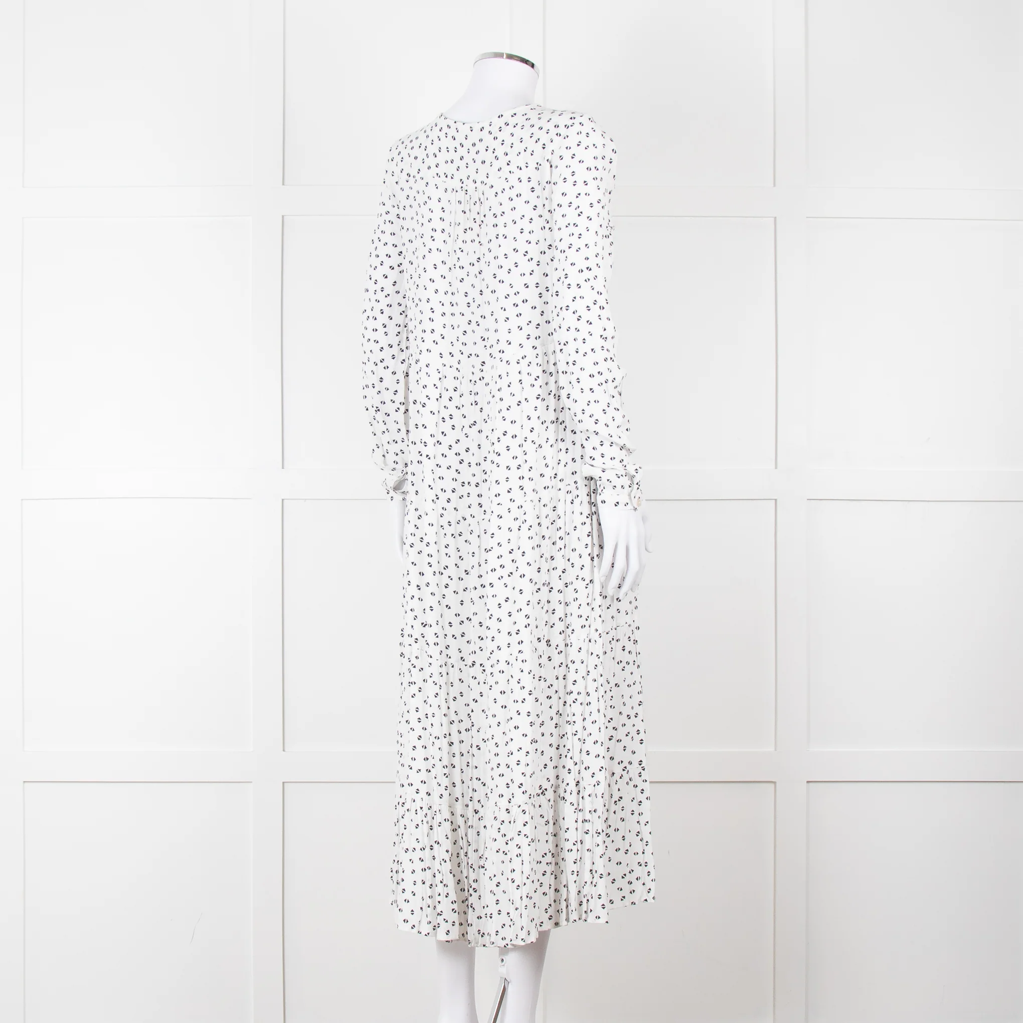 Iris White Black Triangle Print Frill Detail Midi Dress - Image 4