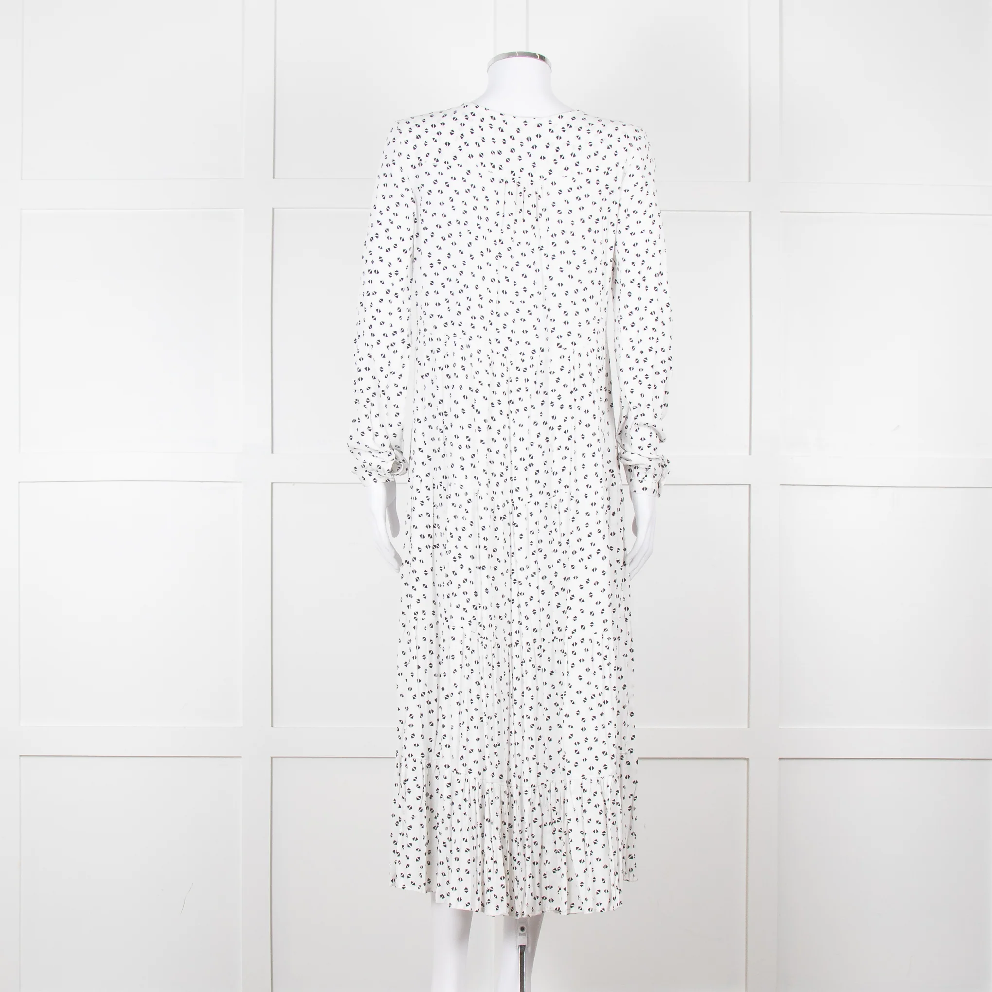 Iris White Black Triangle Print Frill Detail Midi Dress - Image 5