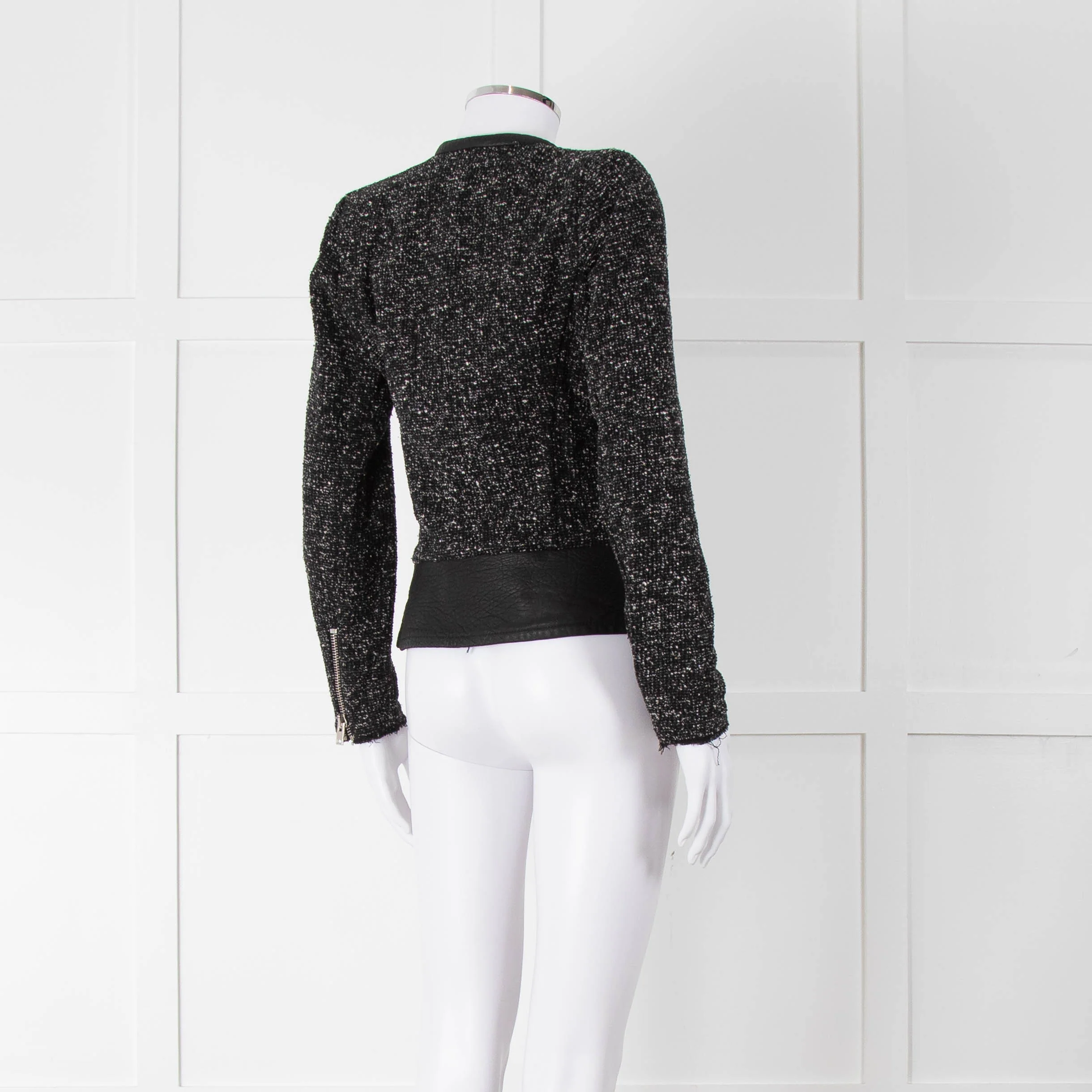 Iro Black Boucle Jacket with Leather Trim - Image 4