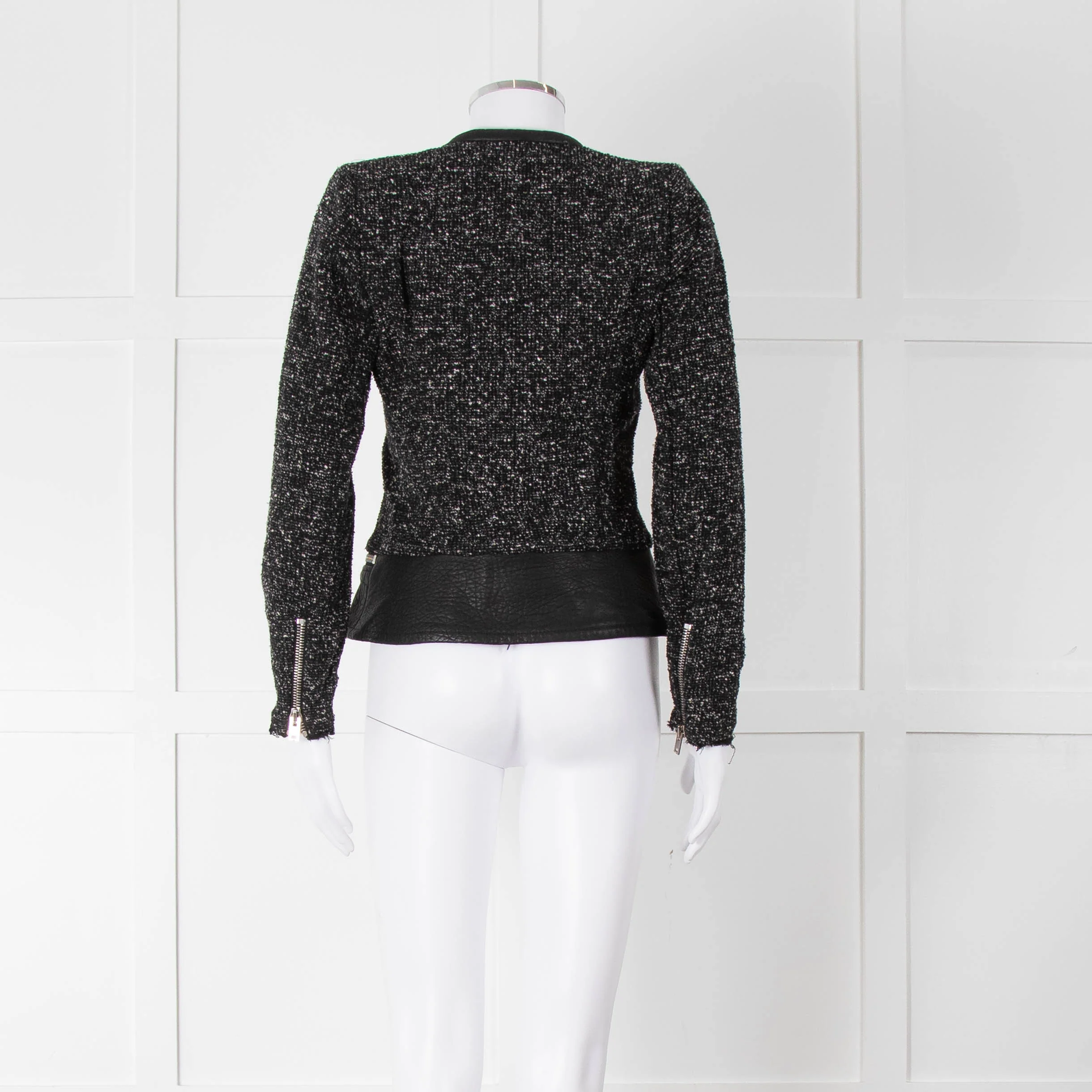 Iro Black Boucle Jacket with Leather Trim - Image 5