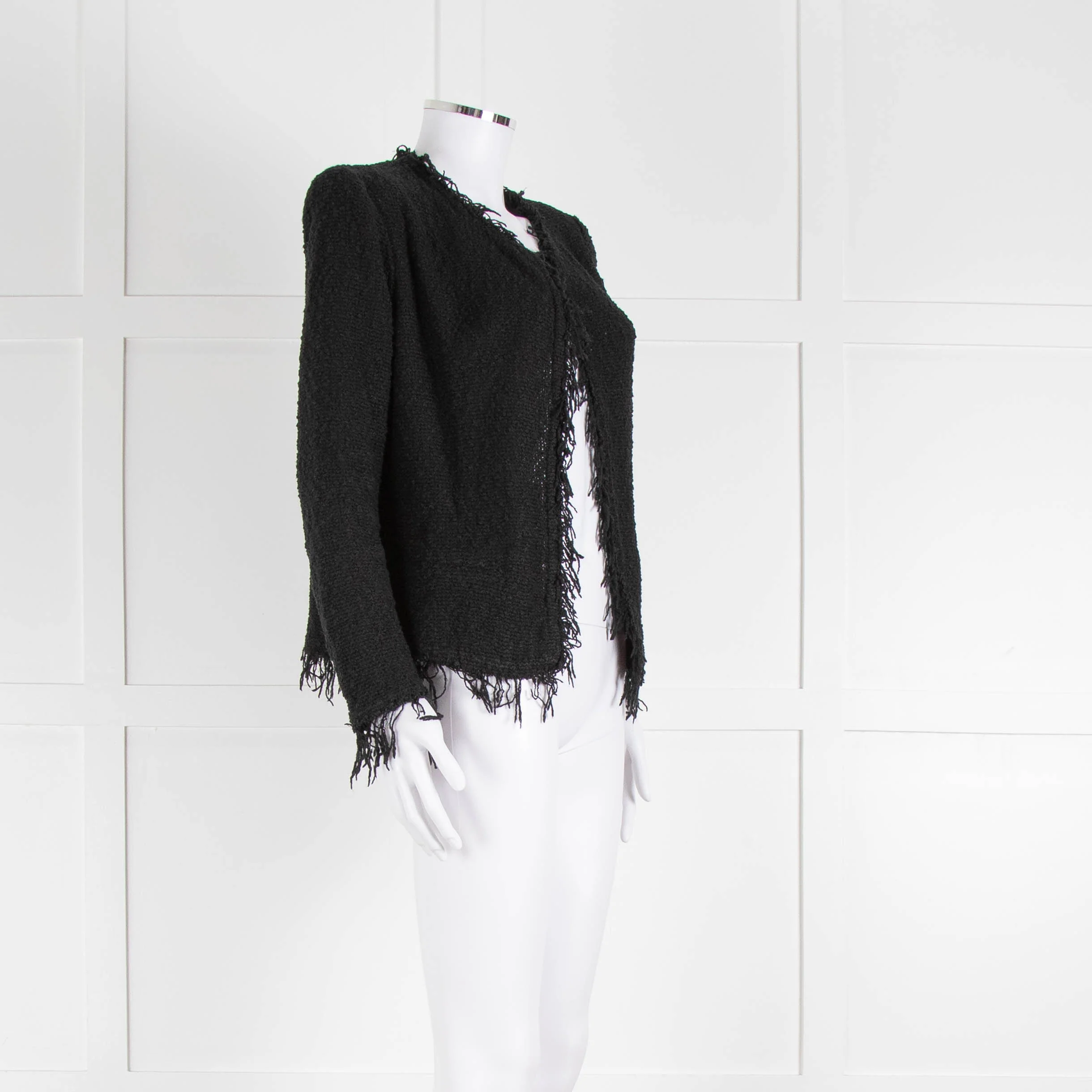 Iro Black Cotton Knitted Fringe Jacket - Image 2
