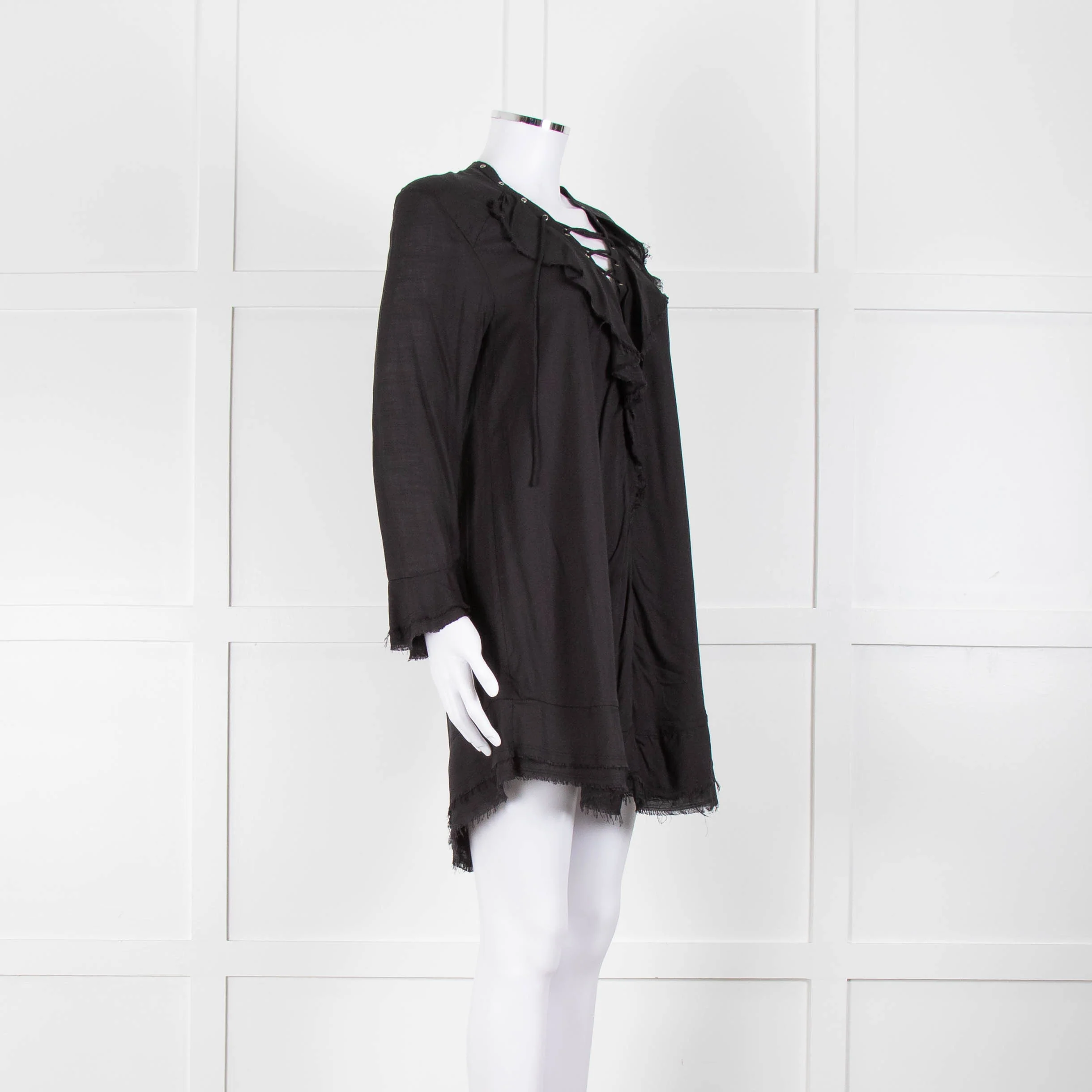 Iro Black Florine Black Mini Dress with Eyelet Neck - Image 2