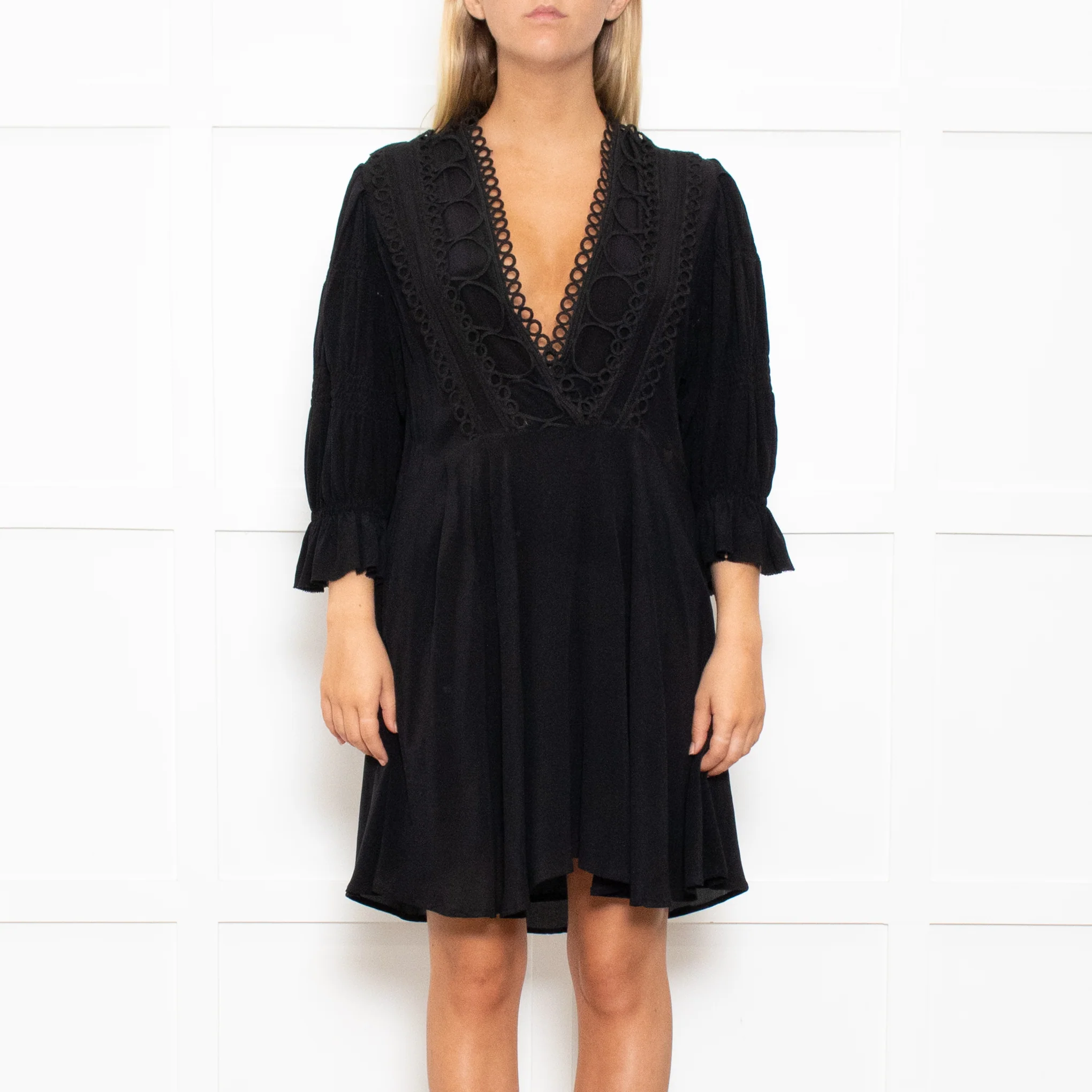 Iro Black Lace Trim Mini Dress - Image 2