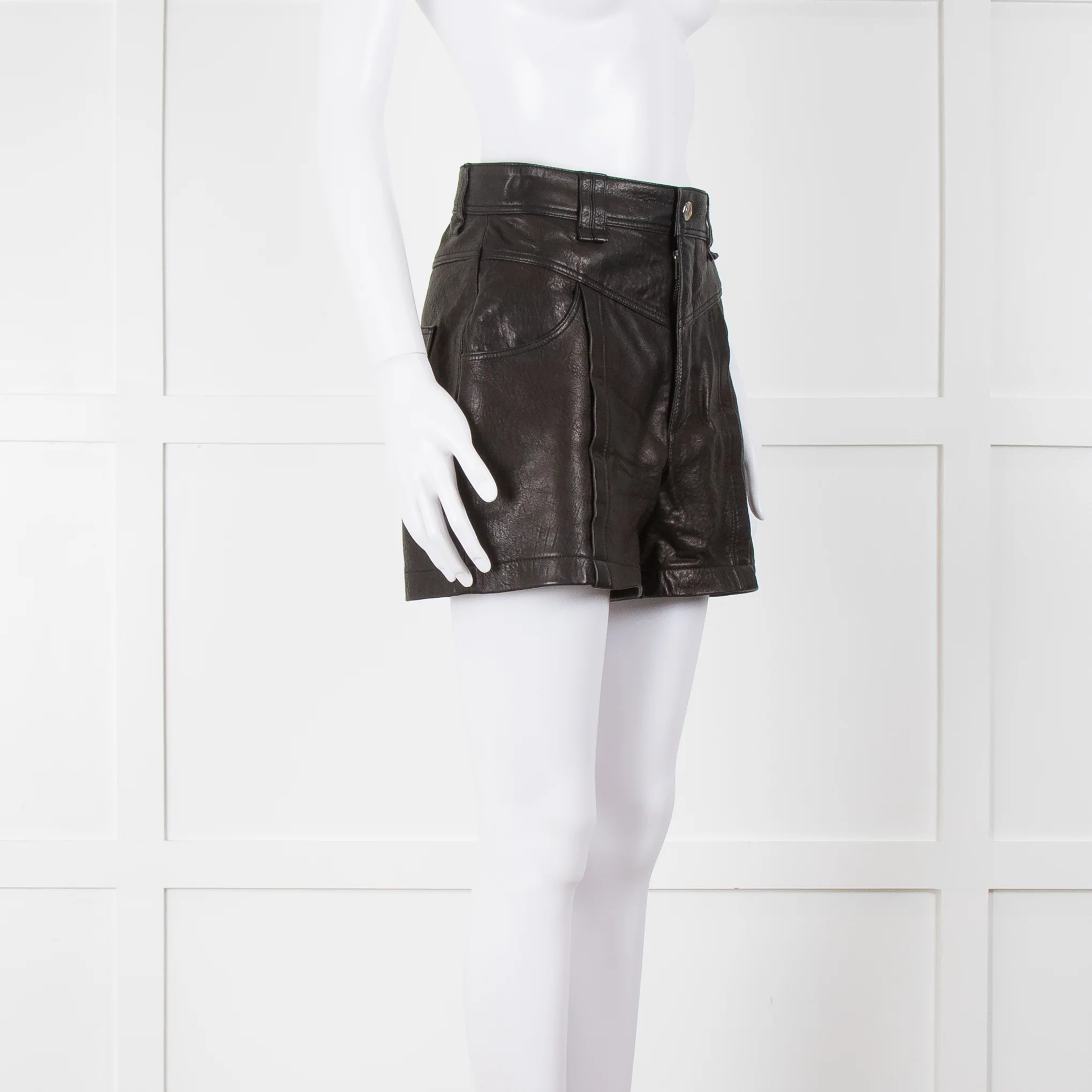 IRO Black Leather High Waist Shorts - Image 2