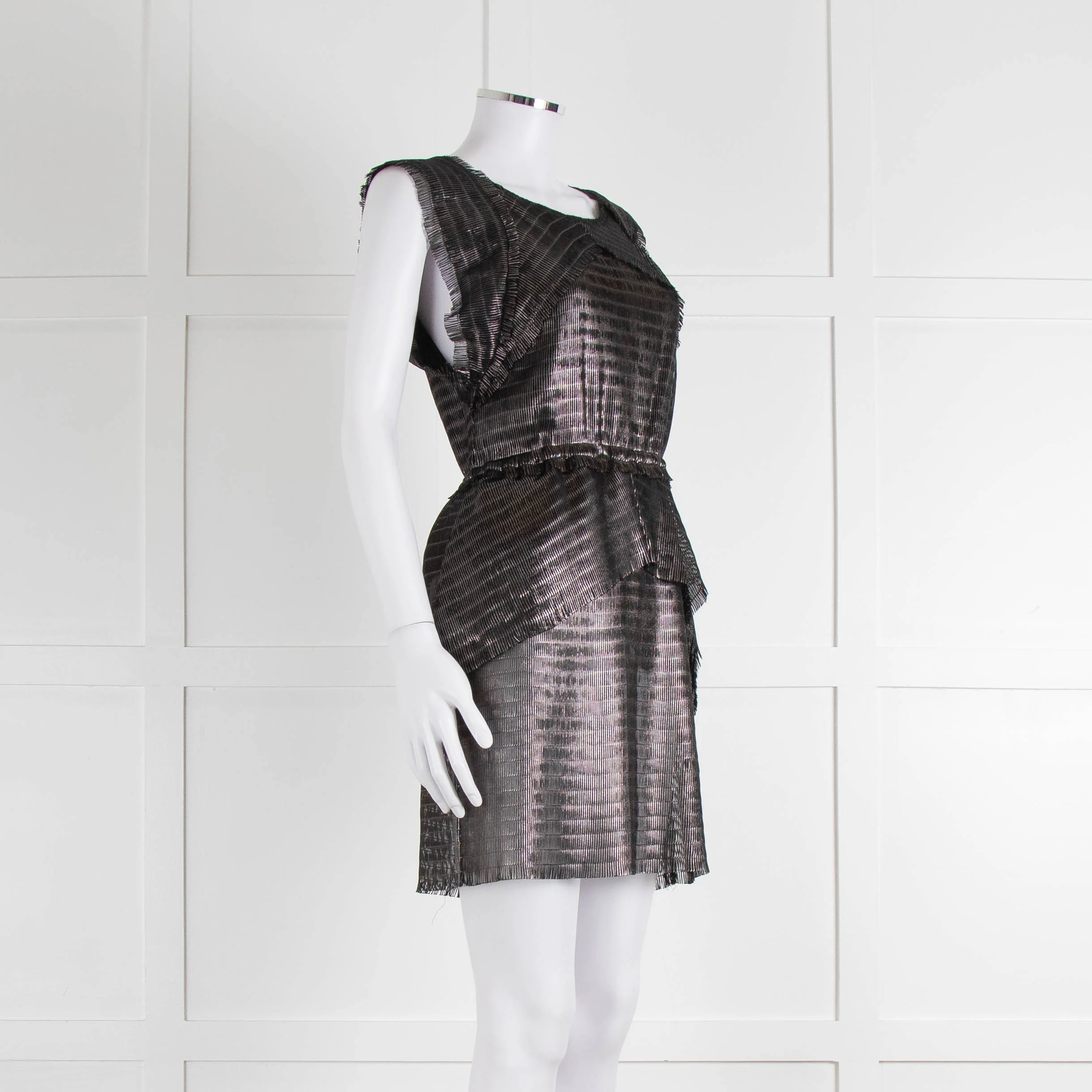 Iro Black Silver Net Raw Edge Sleeveless Mini Dress - Image 2