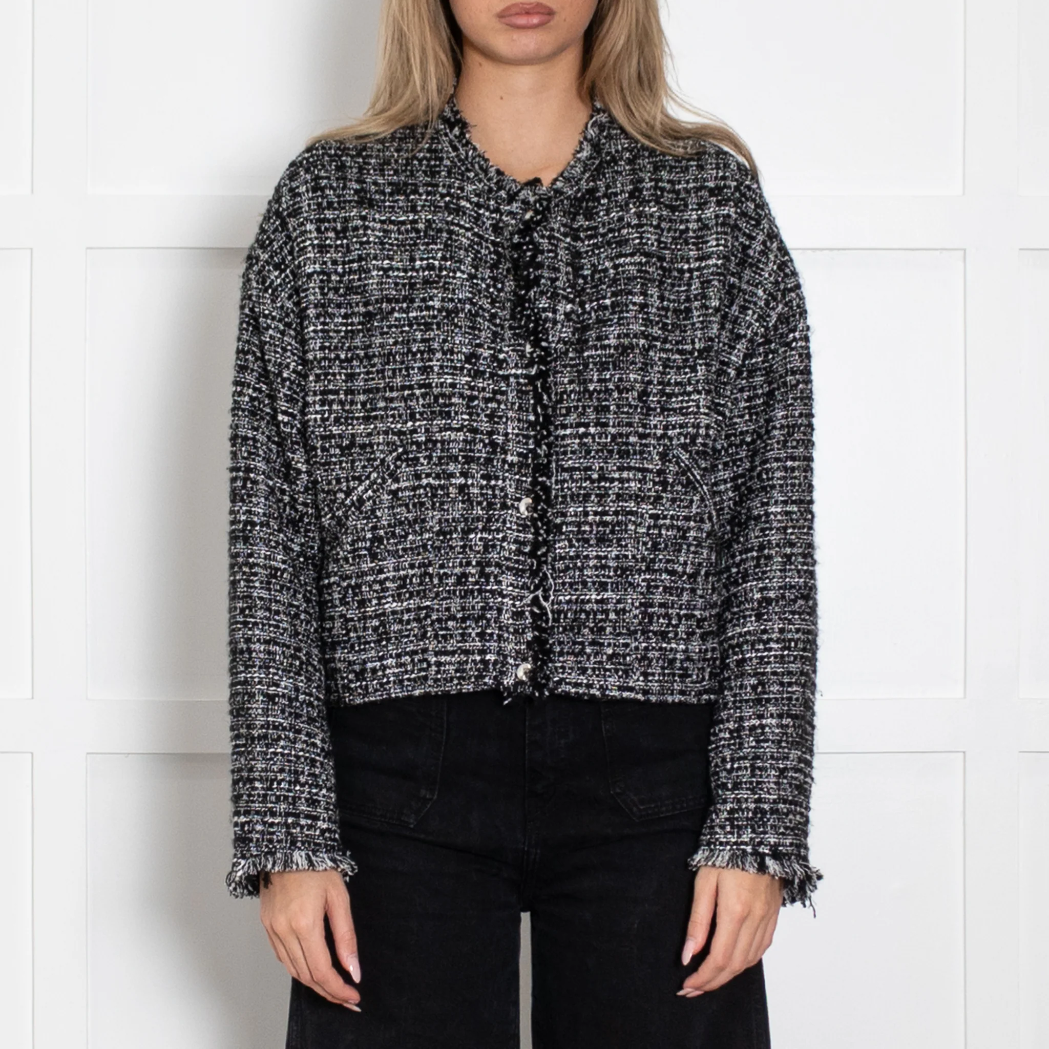 Iro Black White Raw Edge Tweedy Jacket - Image 2