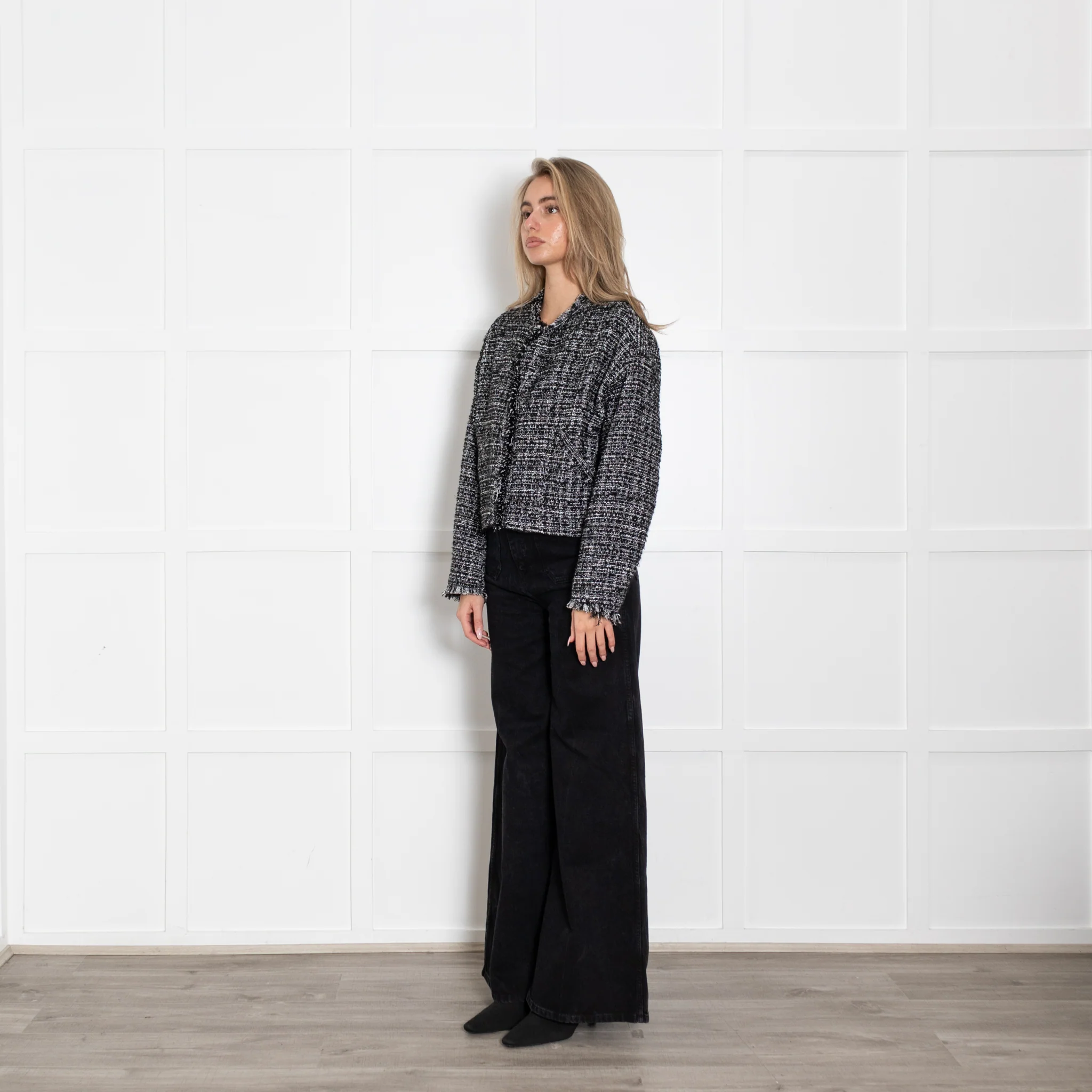Iro Black White Raw Edge Tweedy Jacket - Image 3