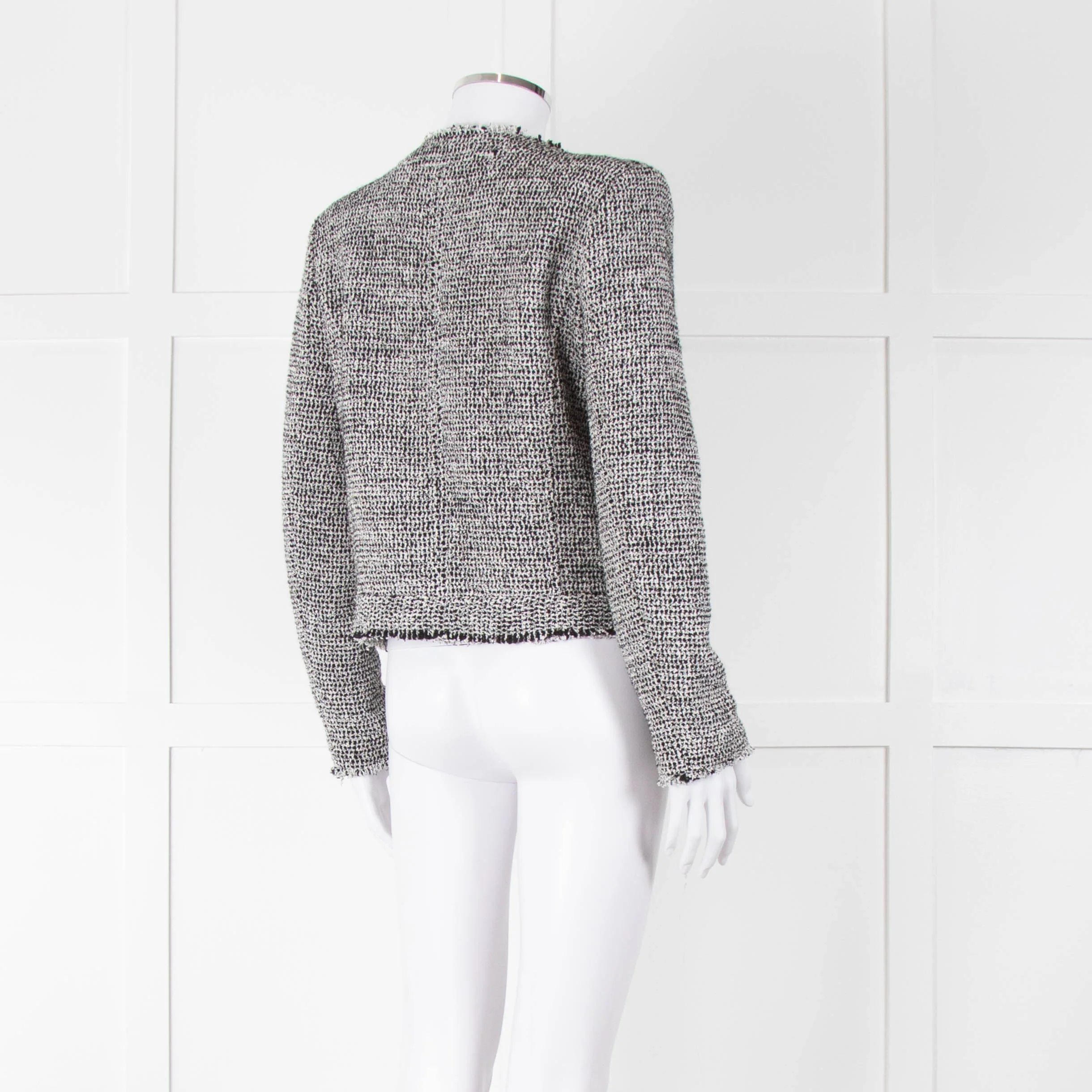 Iro Black White Tweedy Woven Fringe Jacket - Image 4