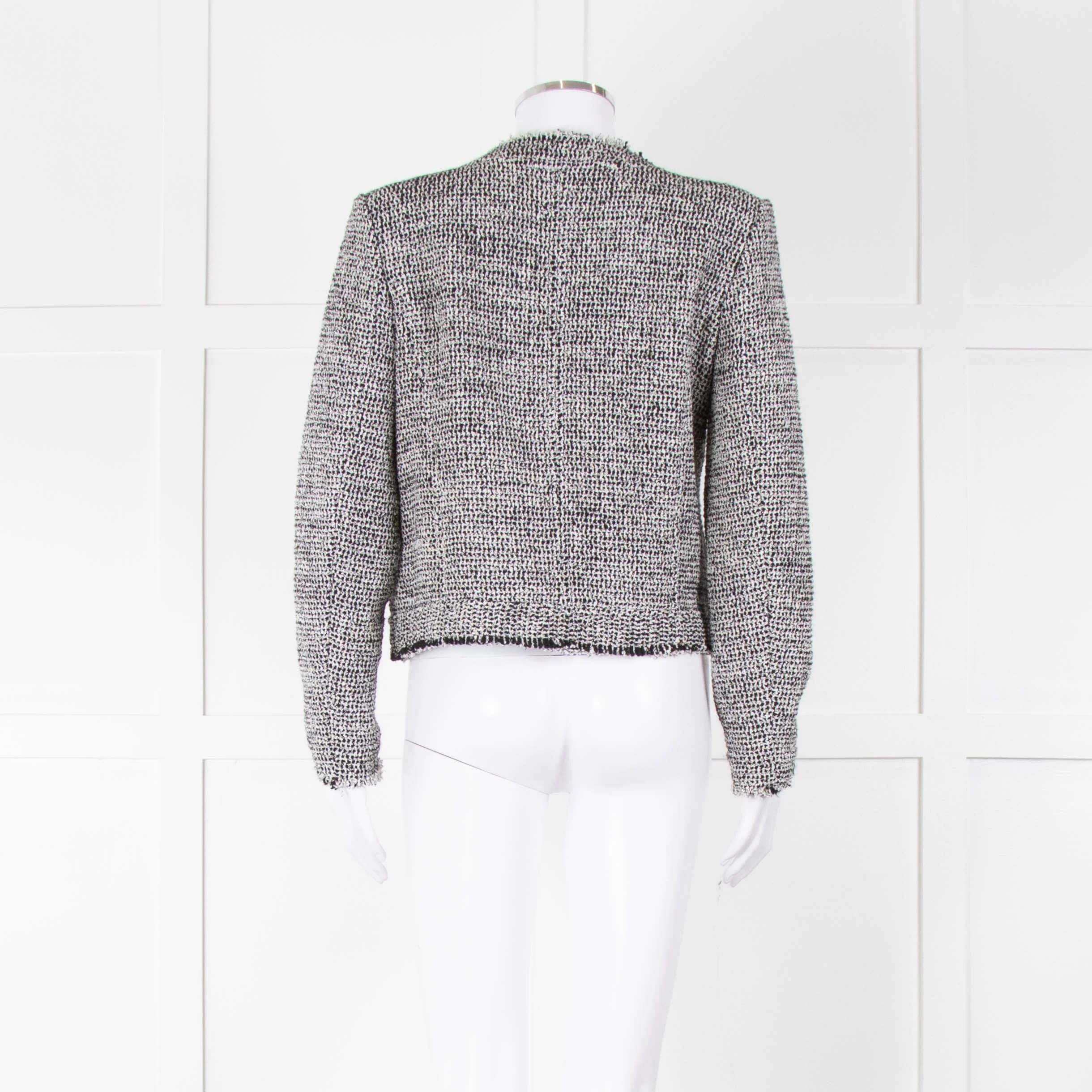 Iro Black White Tweedy Woven Fringe Jacket - Image 5
