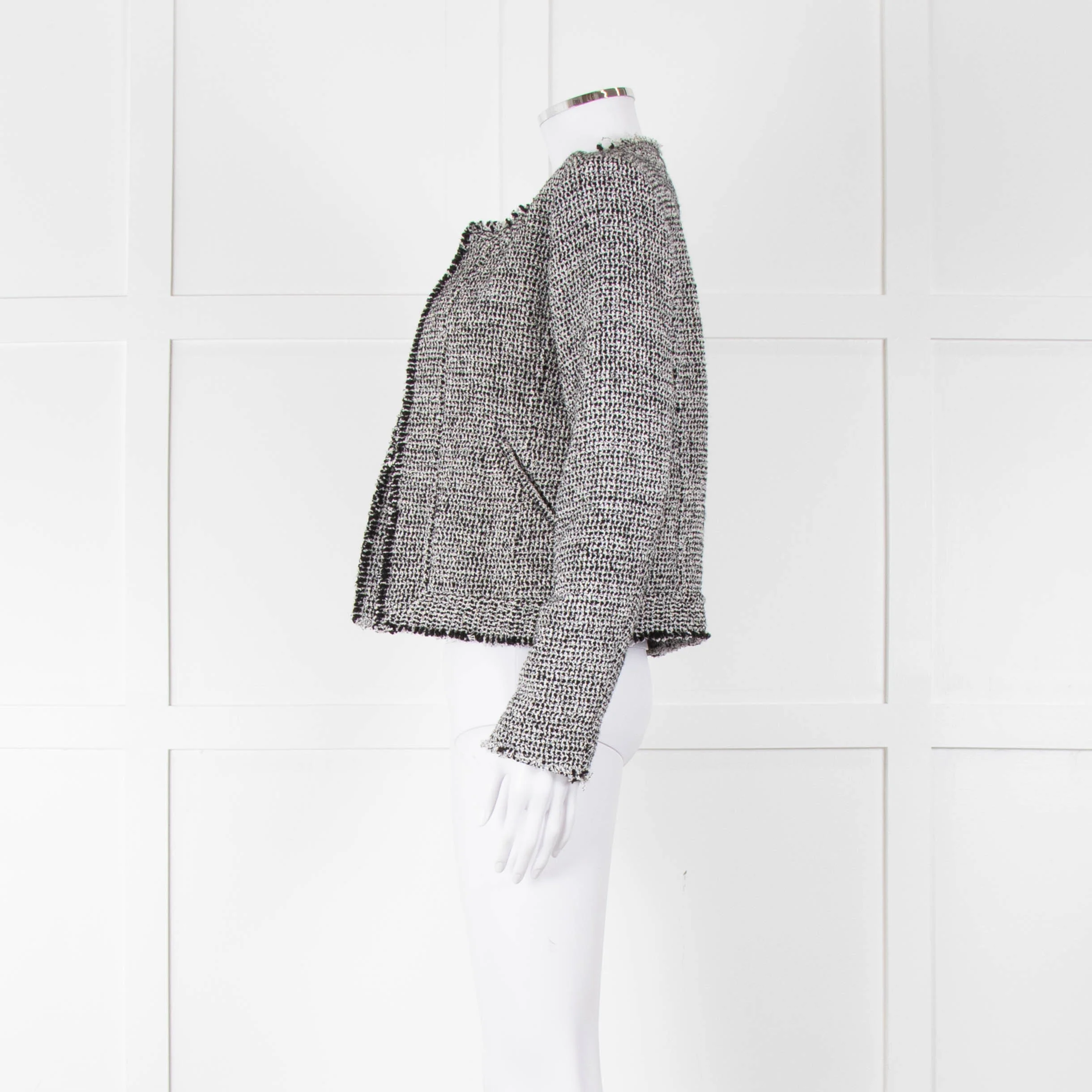 Iro Black White Tweedy Woven Fringe Jacket - Image 7