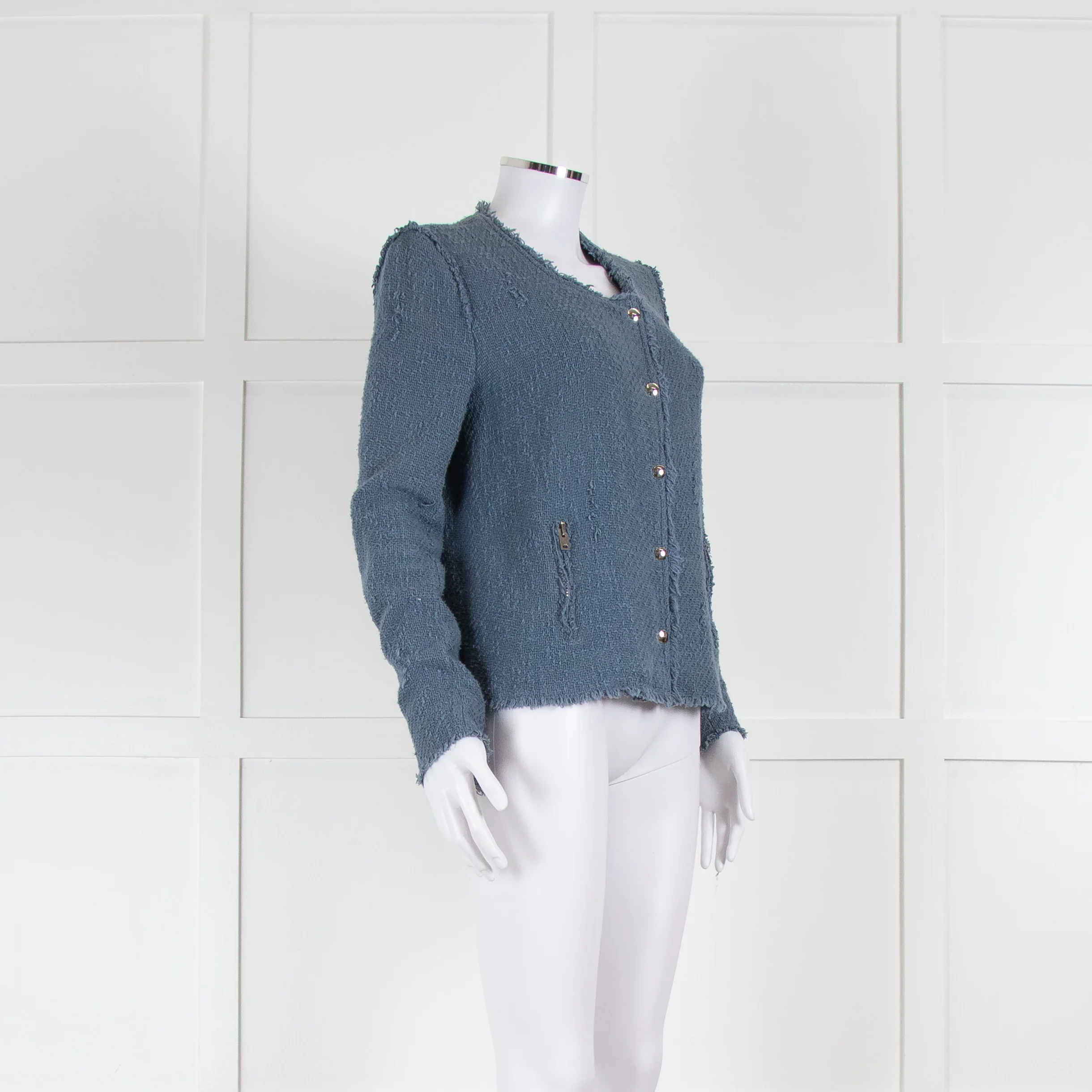 IRO Dusty Blue Woven Button Up Jacket - Image 2