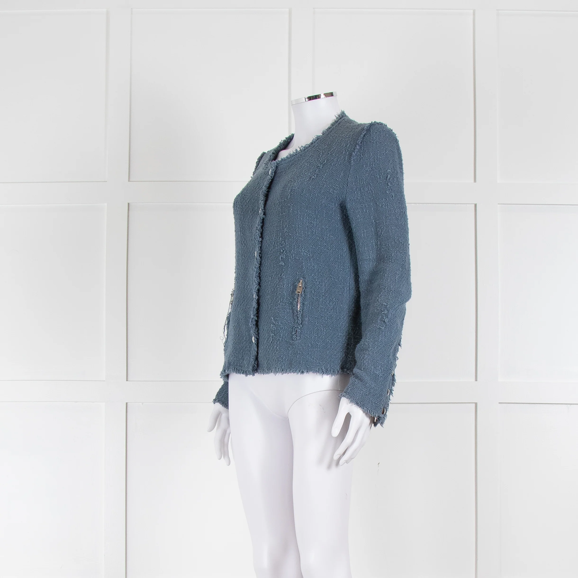 IRO Dusty Blue Woven Button Up Jacket - Image 8