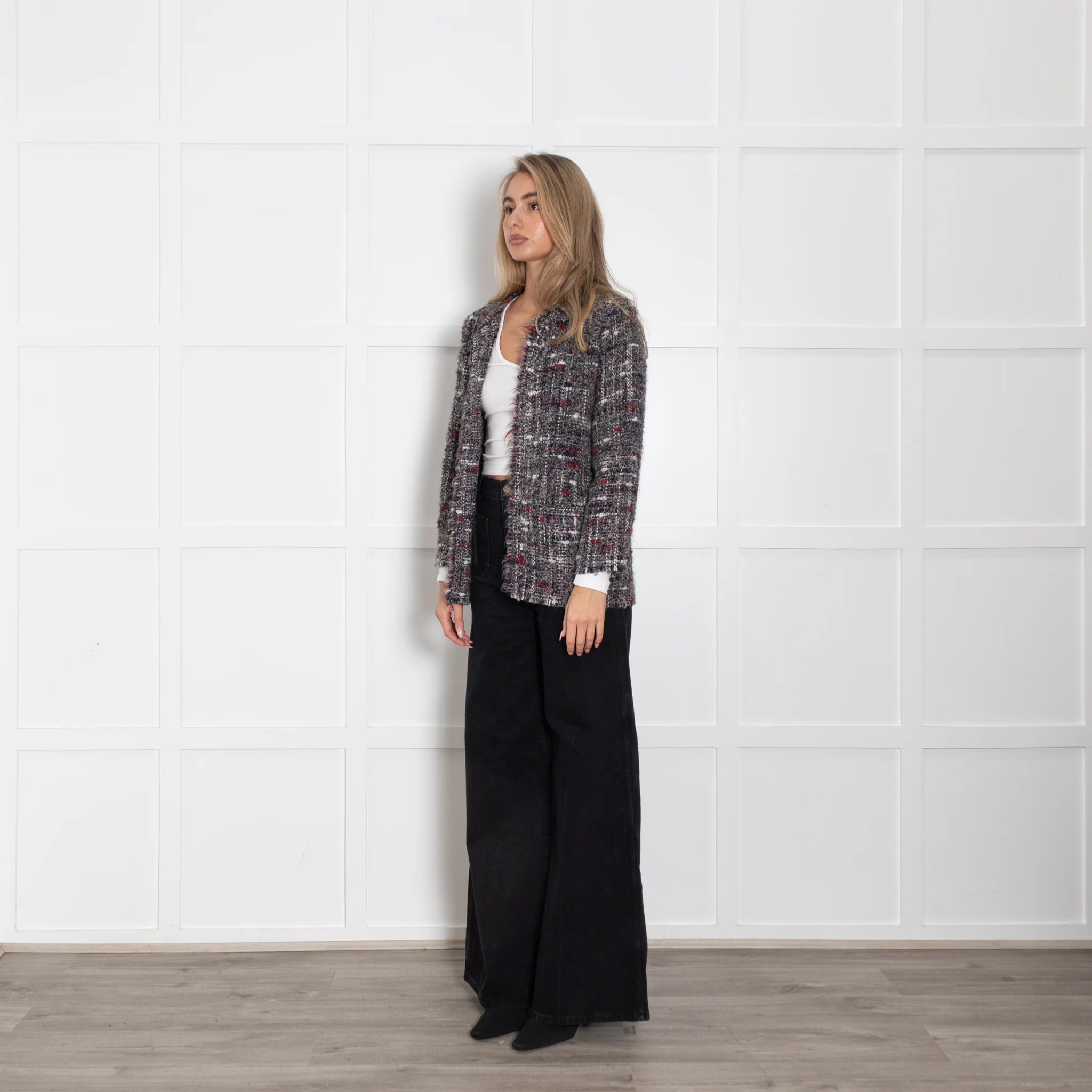 Iro Grey Boucle Jacket With Red And Blue Fleck - Image 3