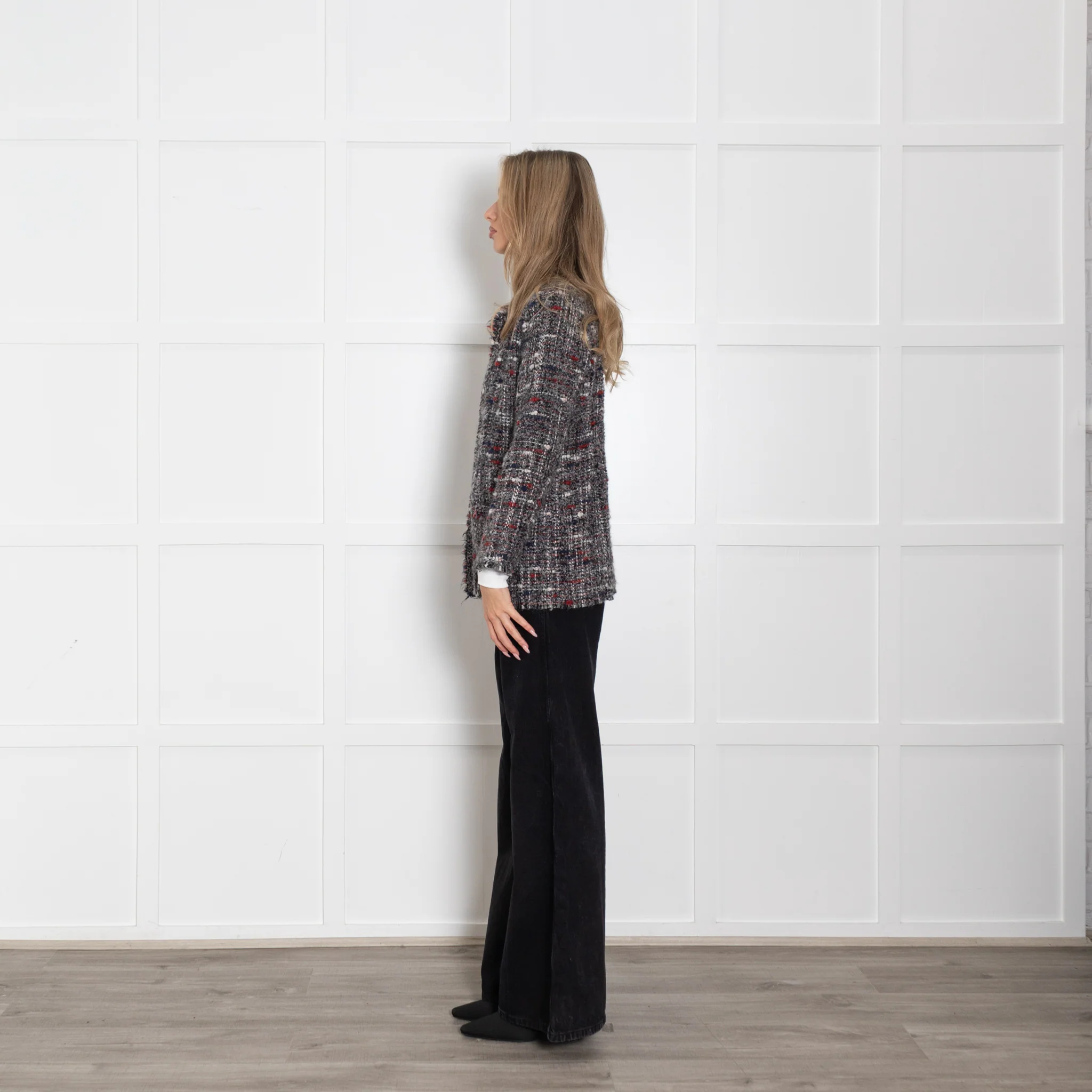 Iro Grey Boucle Jacket With Red And Blue Fleck - Image 4