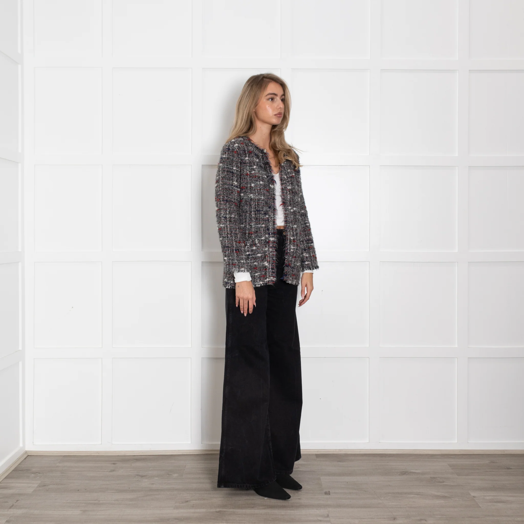 Iro Grey Boucle Jacket With Red And Blue Fleck - Image 7