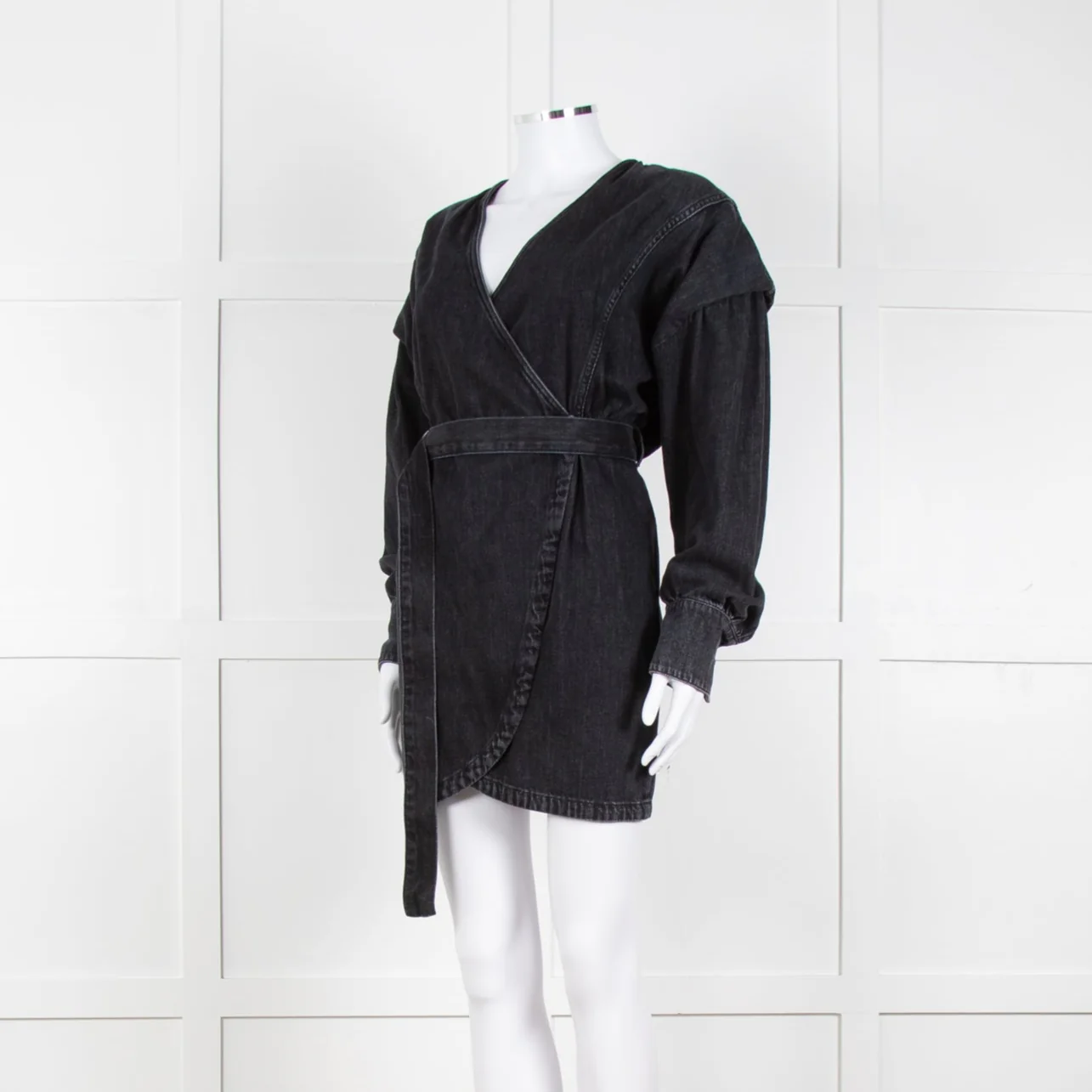 IRO Grey Denim Wrap Mini Dress - Image 2
