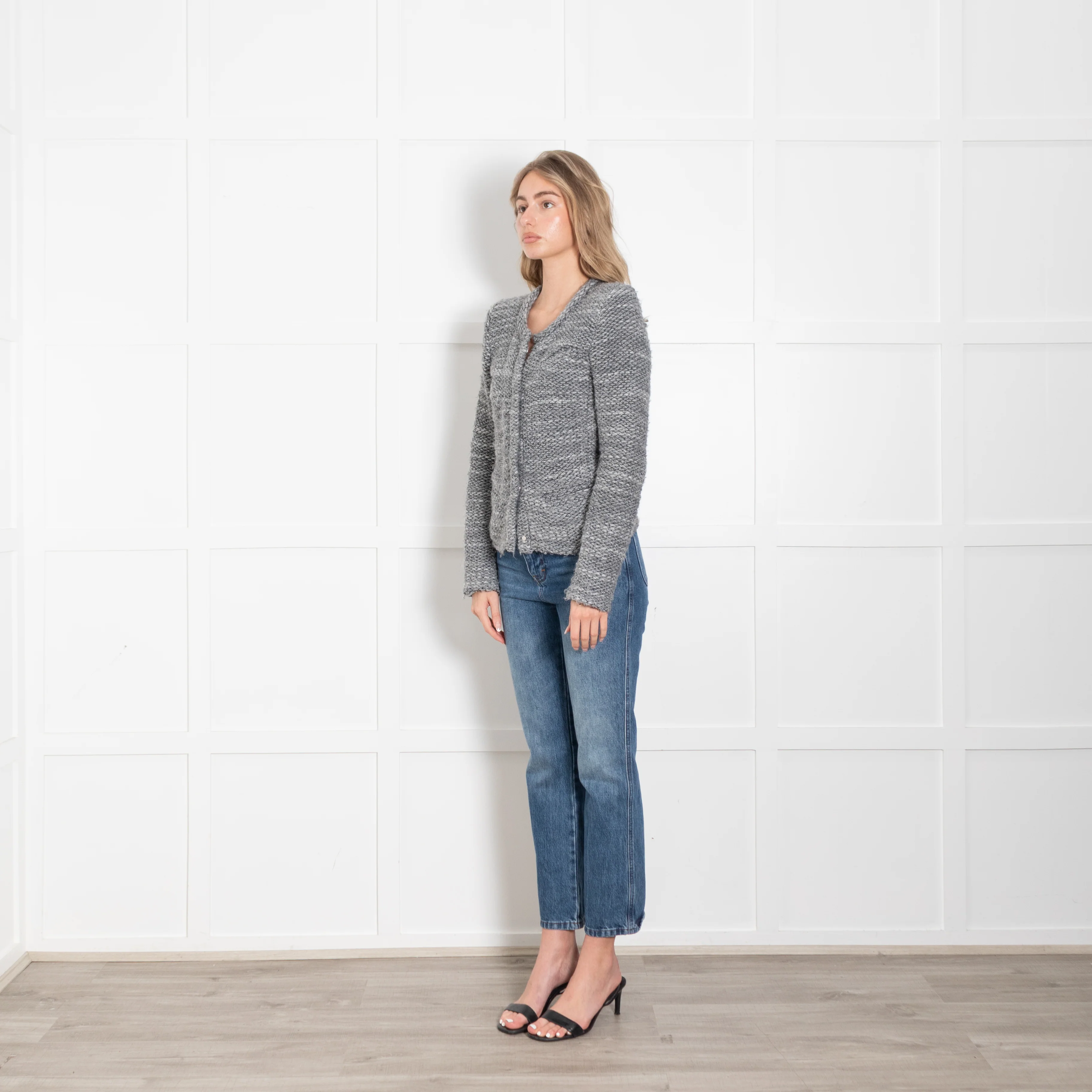 IRO Grey Knitted Collarless Jacket - Image 3