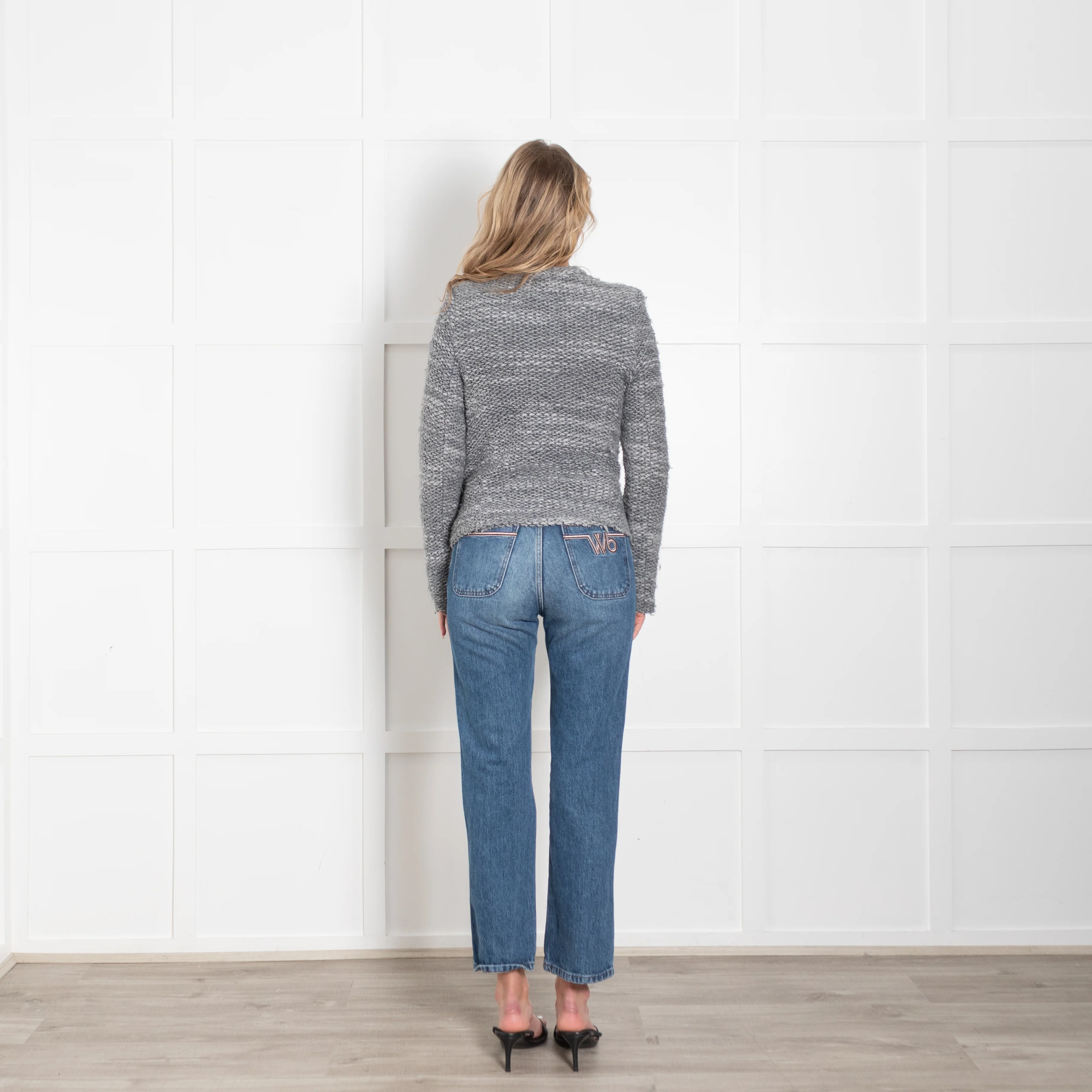 IRO Grey Knitted Collarless Jacket - Image 5