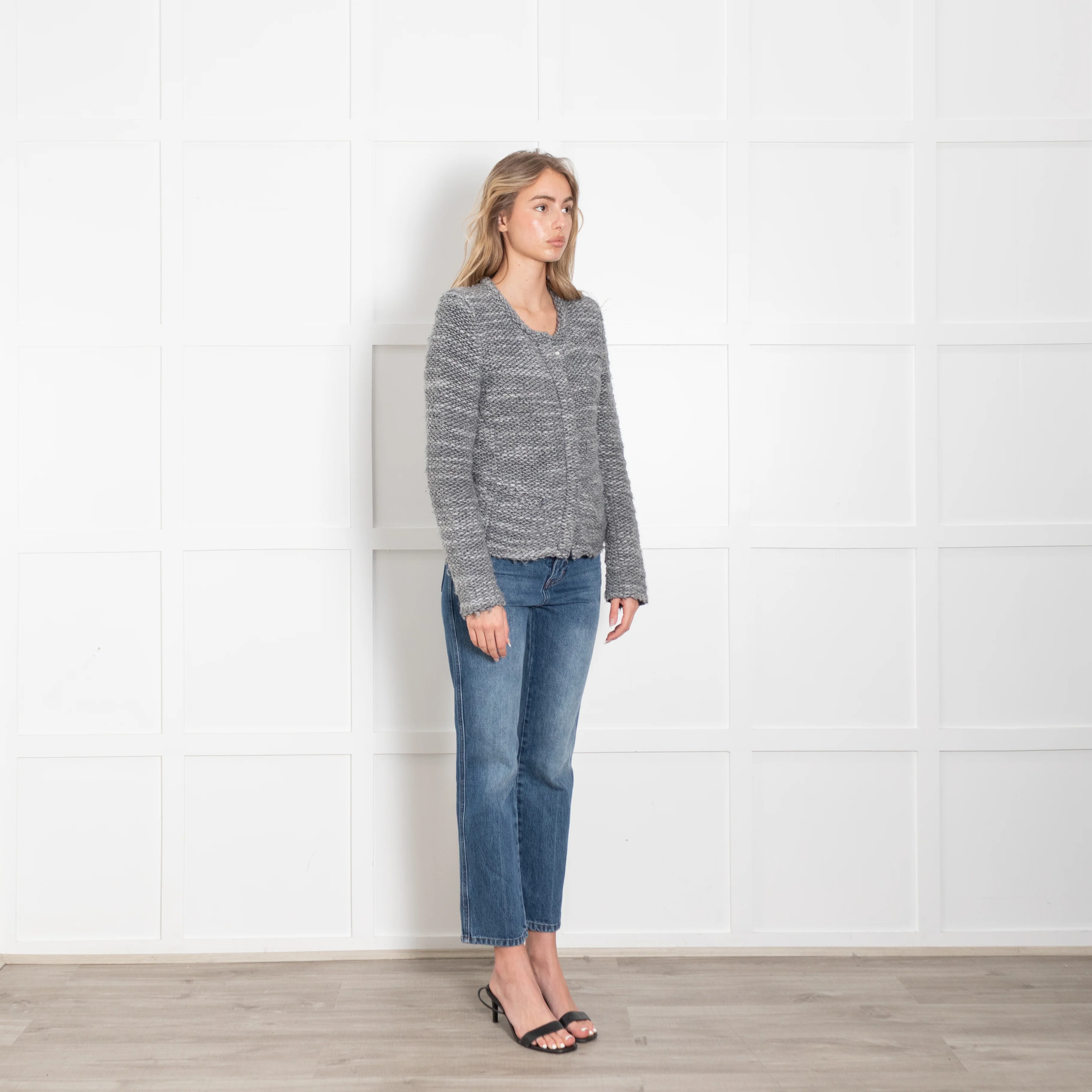 IRO Grey Knitted Collarless Jacket - Image 7