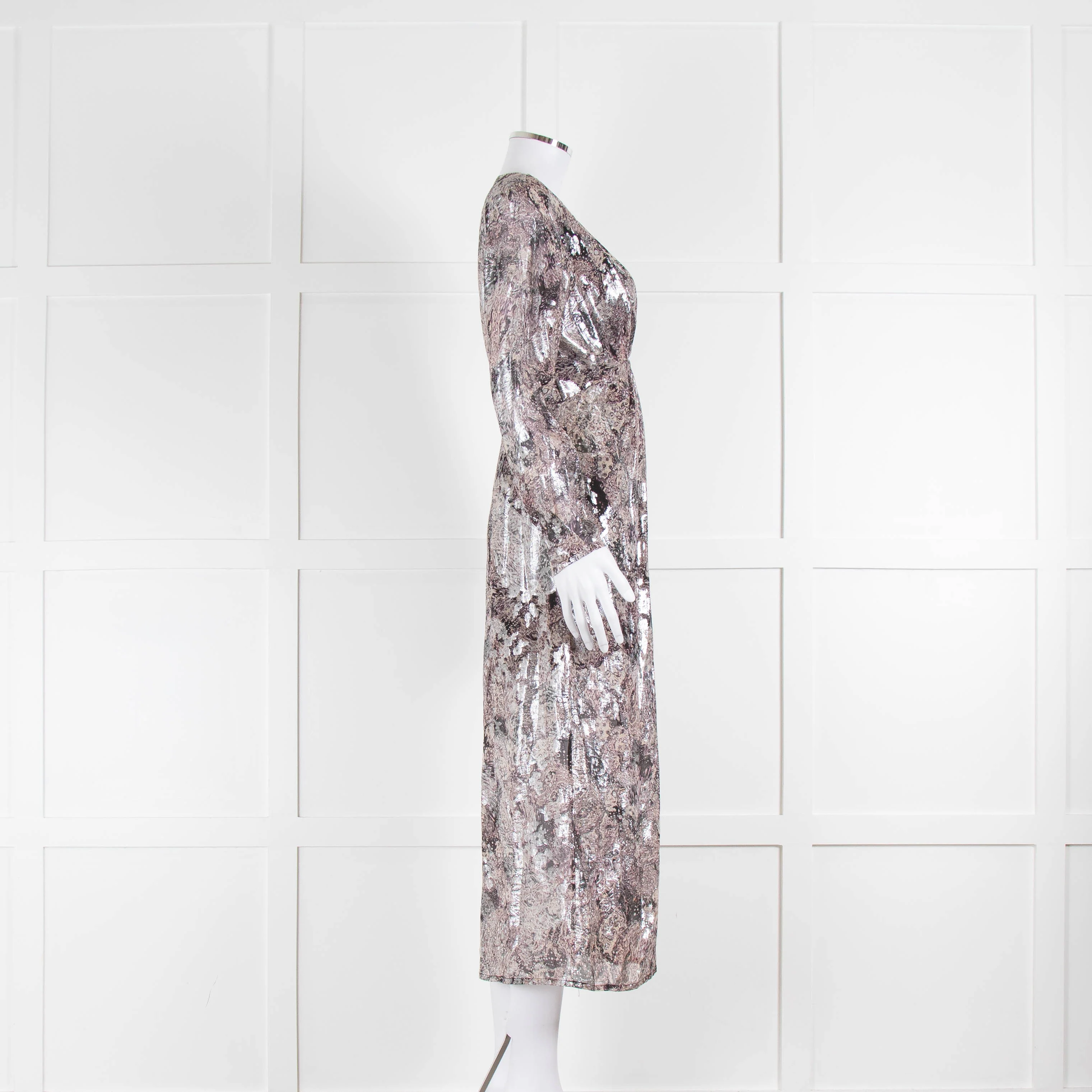 IRO Grey Silver Pink Paisley Dress With Plunge Neck - Image 2