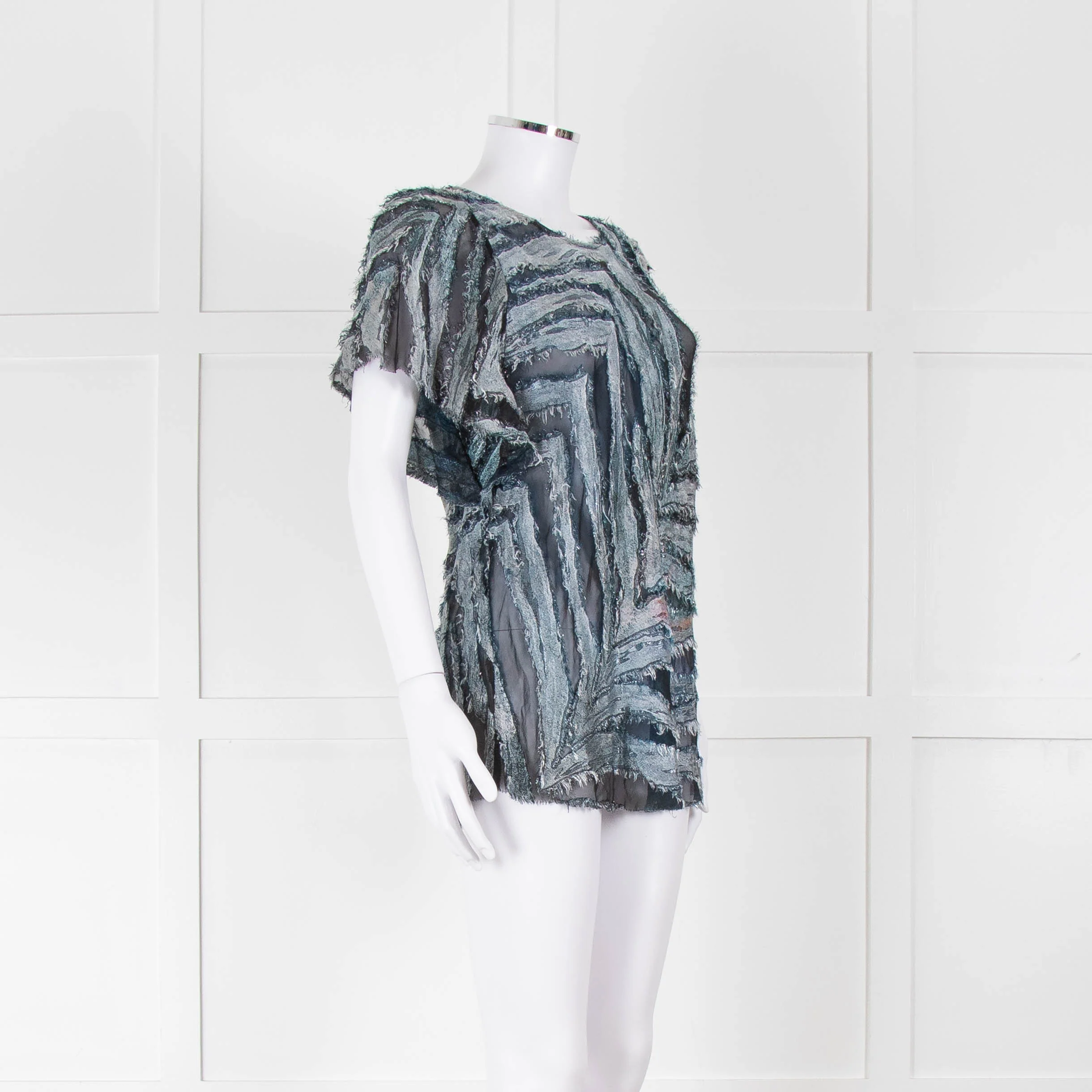 Iro Multicolour Silk Mix Shorlt Sleeve Top With Fringe Detail - Image 2