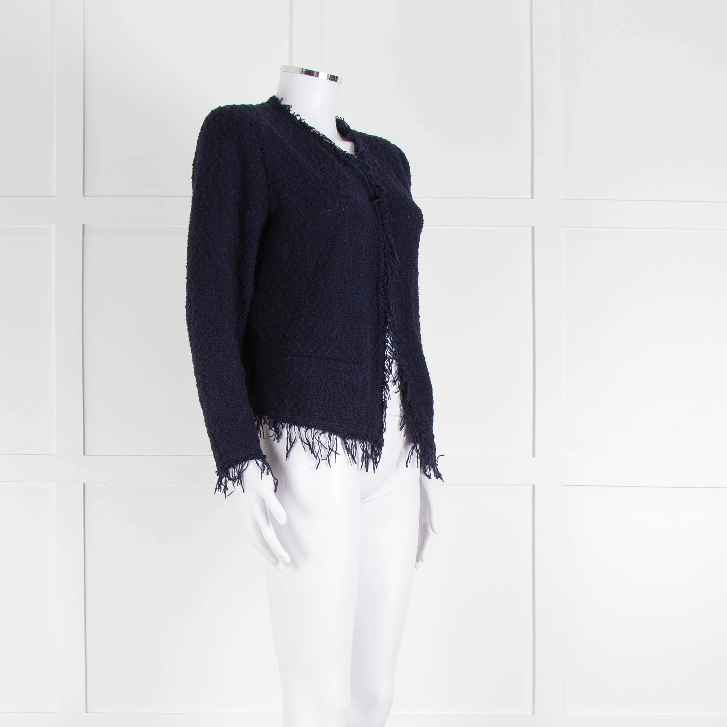 Iro Navy Blue Cotton Fringe Knitted Jacket - Image 2
