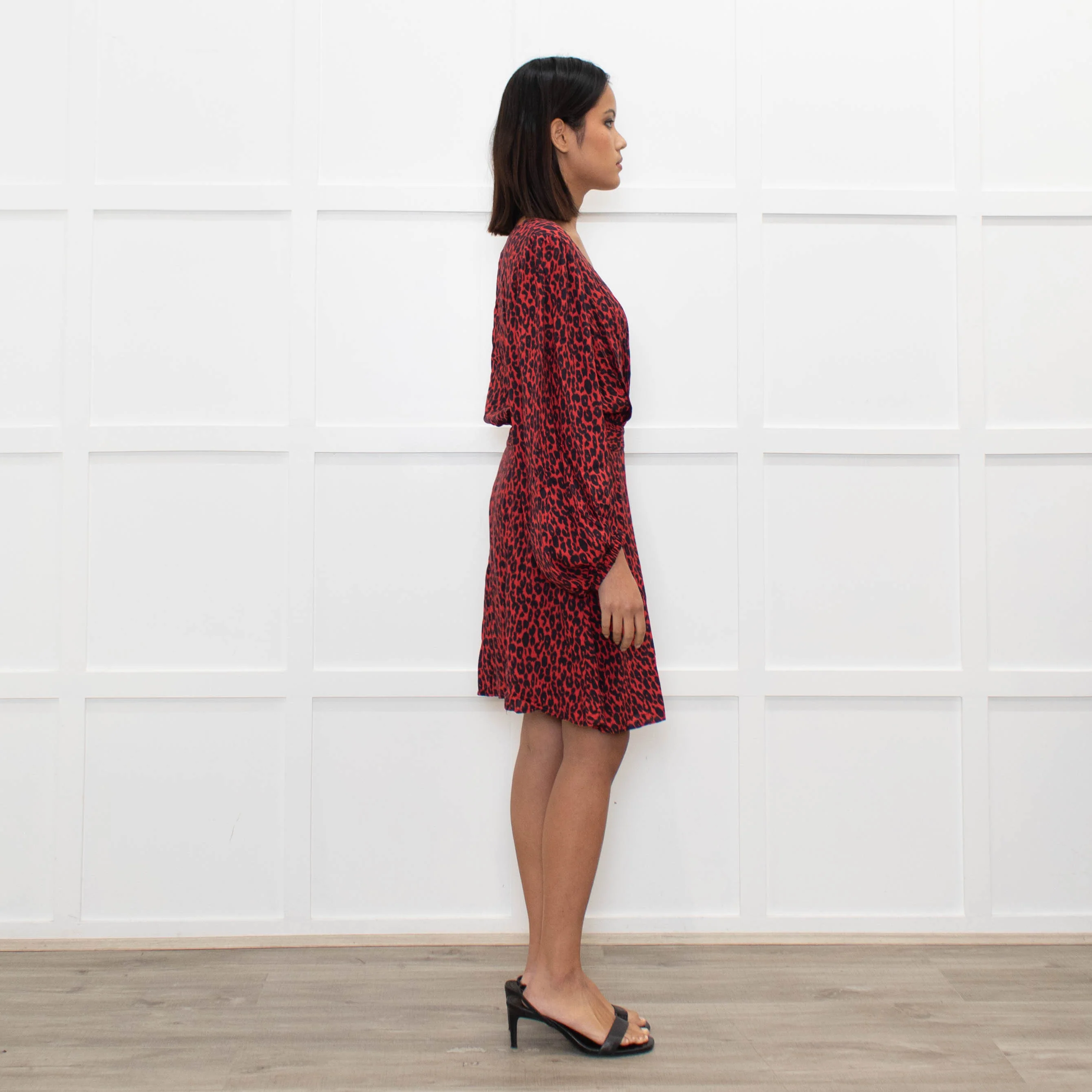 Iro Red Black Animal Print Wrap Mini Dress - Image 4