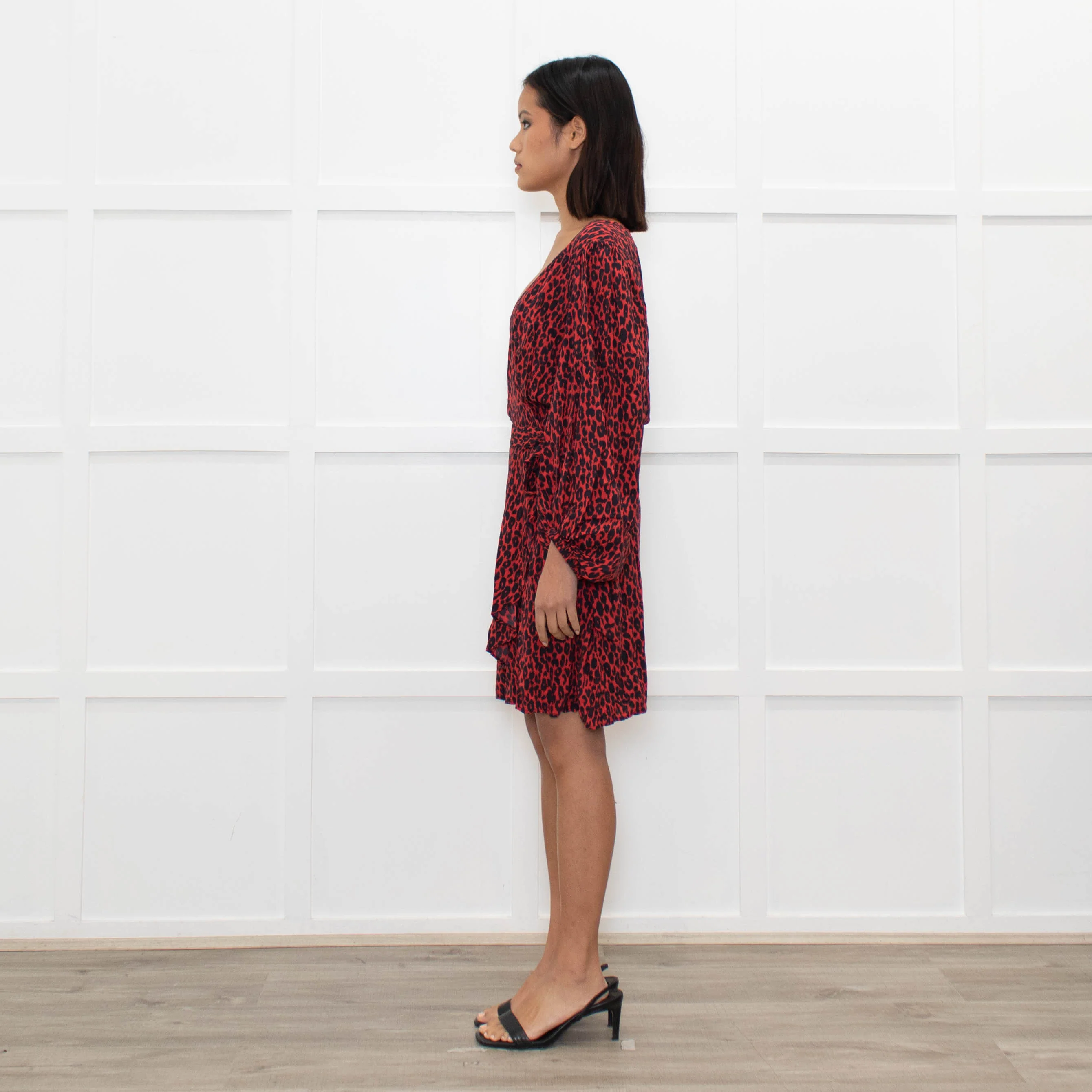 Iro Red Black Animal Print Wrap Mini Dress - Image 6