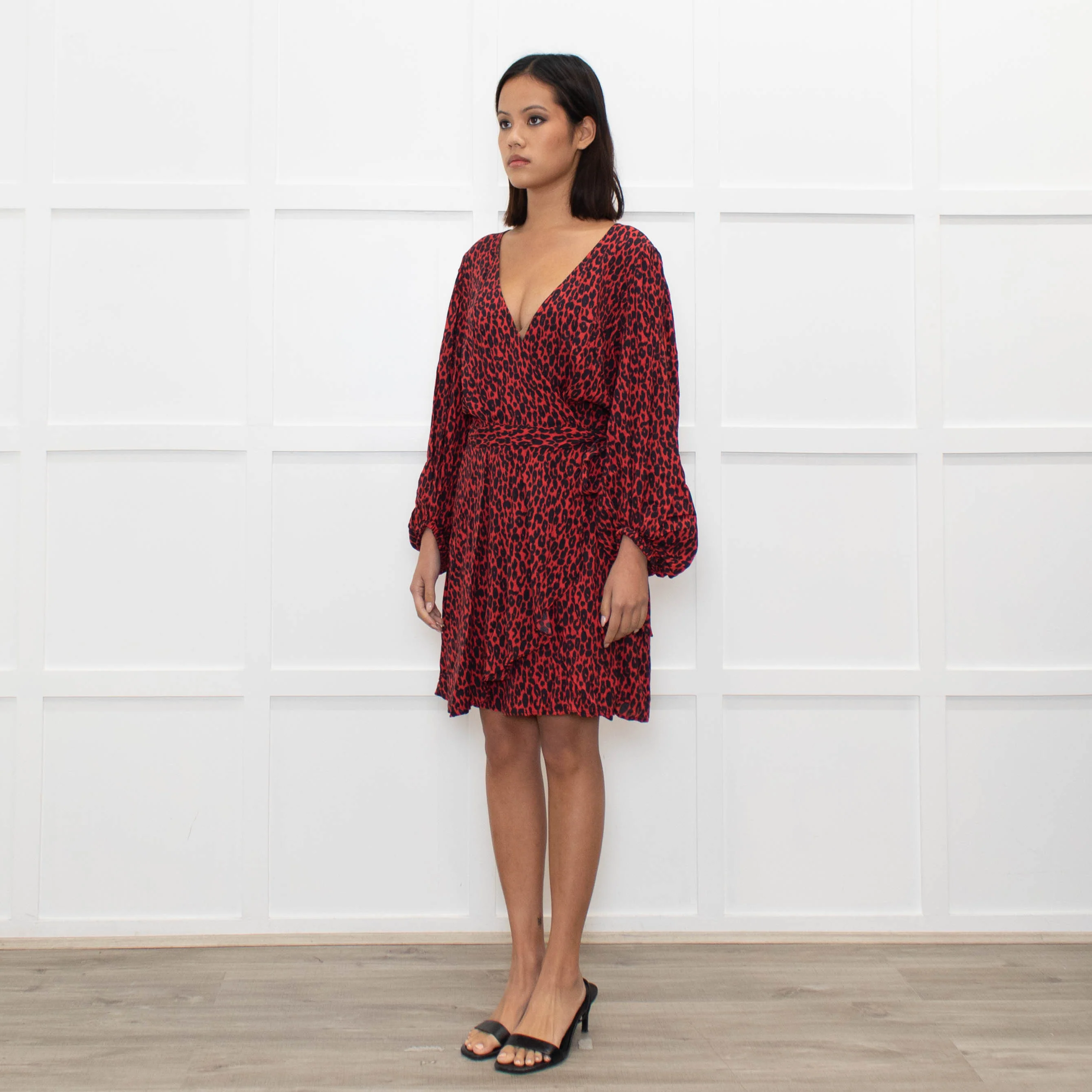 Iro Red Black Animal Print Wrap Mini Dress - Image 7