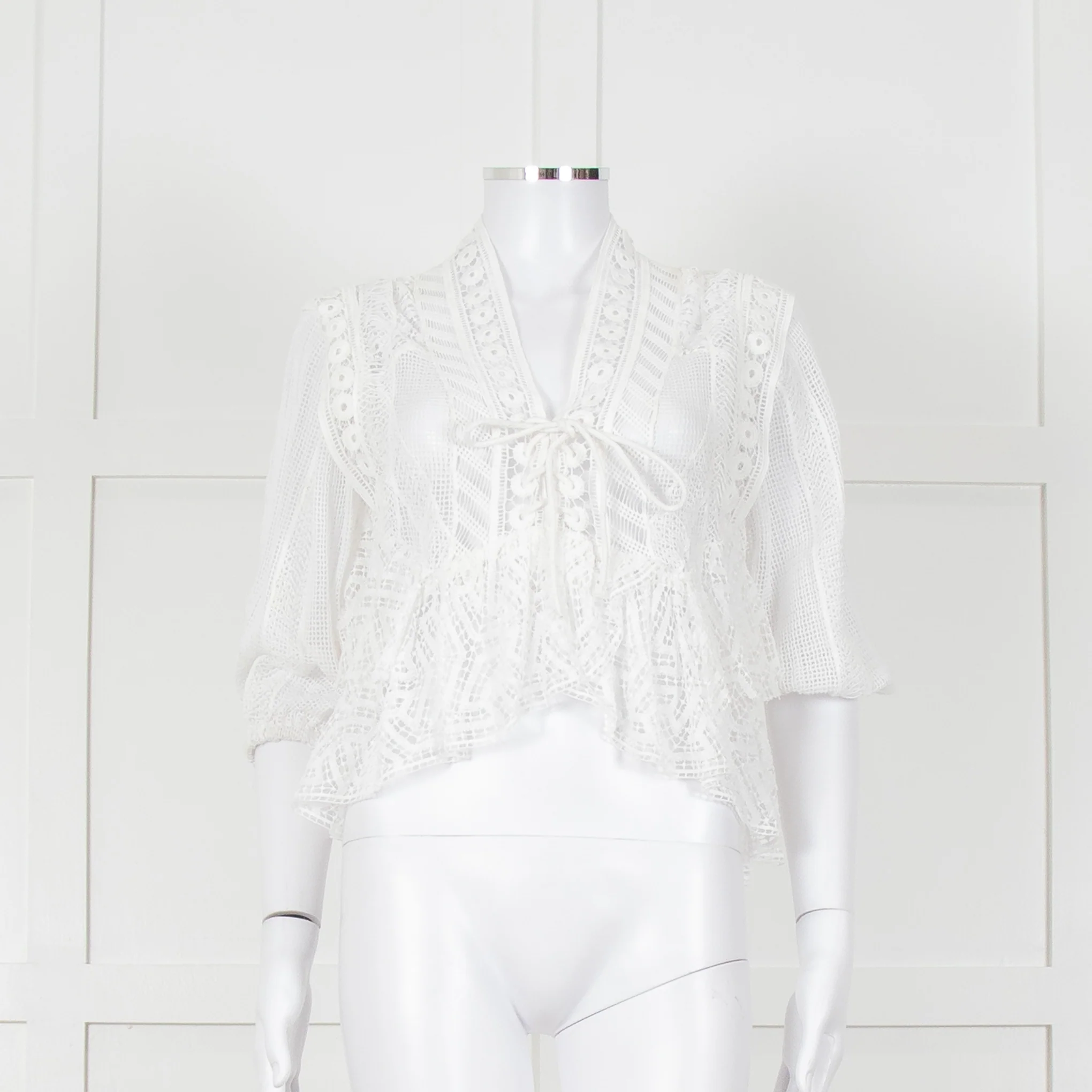 Iro Ruffled Lace V Neck Lace Tie Front Blouse