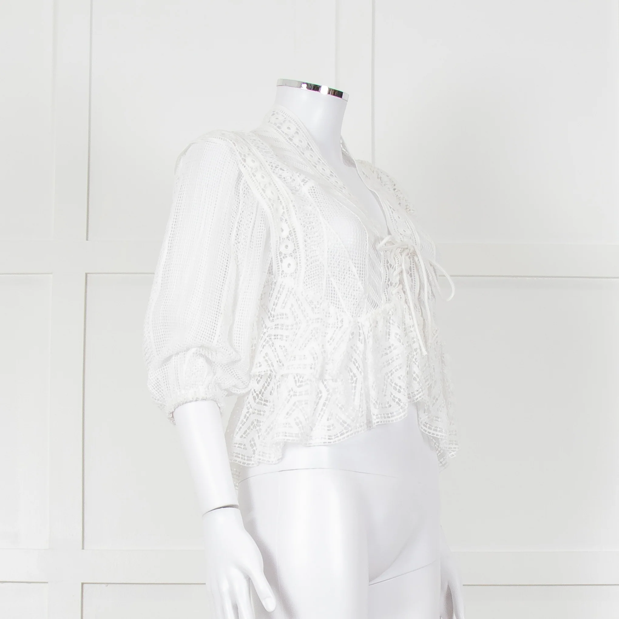 Iro Ruffled Lace V Neck Lace Tie Front Blouse - Image 2