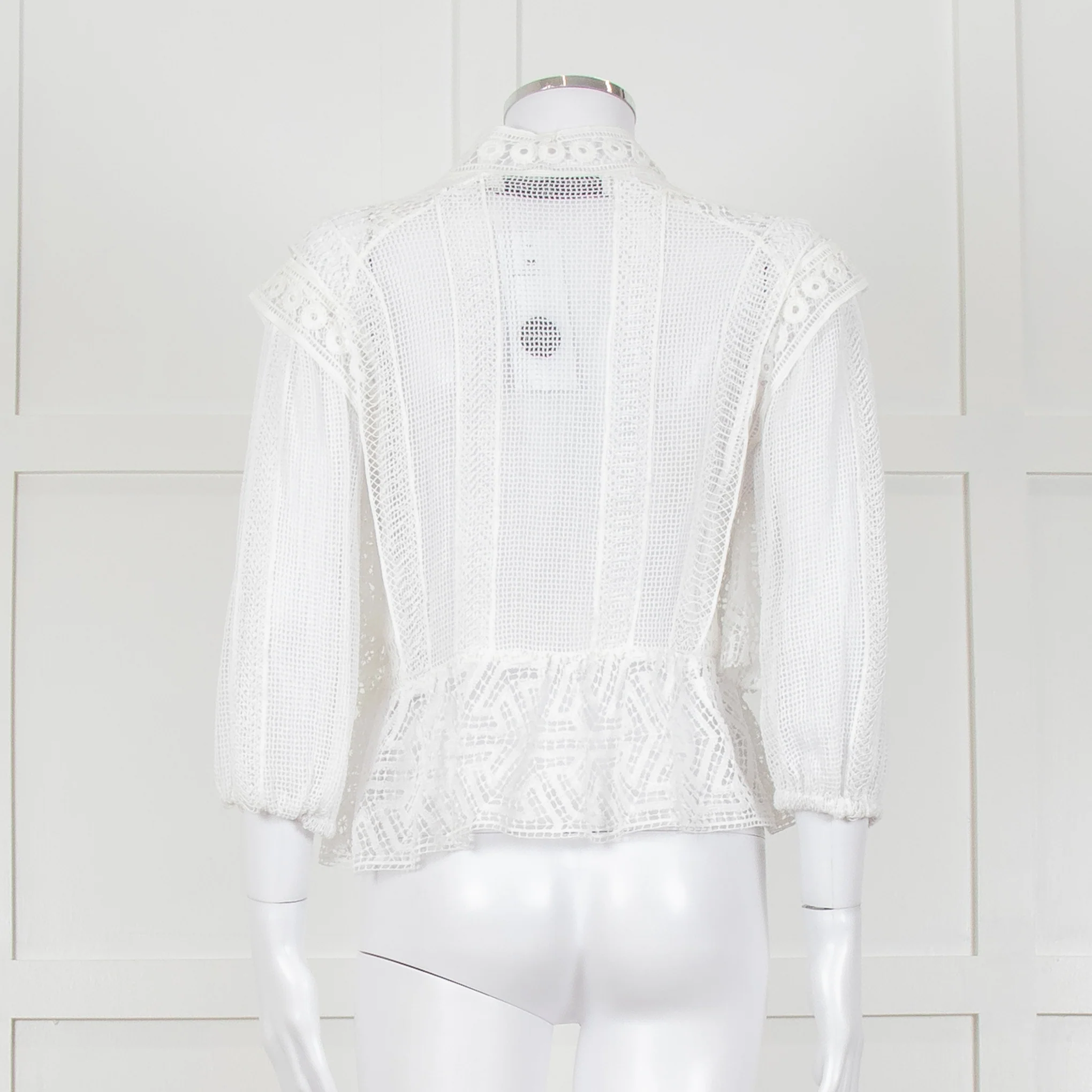 Iro Ruffled Lace V Neck Lace Tie Front Blouse - Image 5