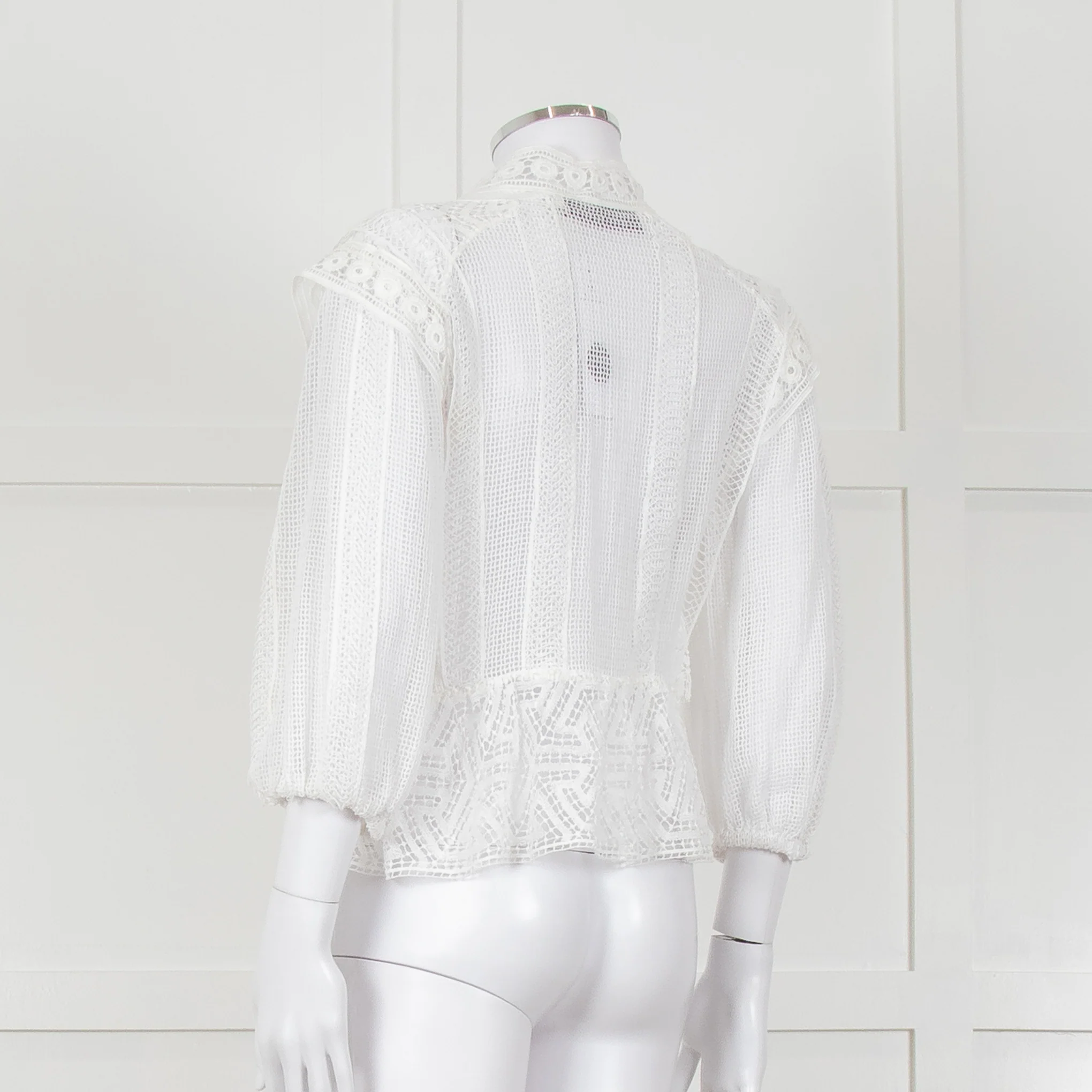 Iro Ruffled Lace V Neck Lace Tie Front Blouse - Image 6
