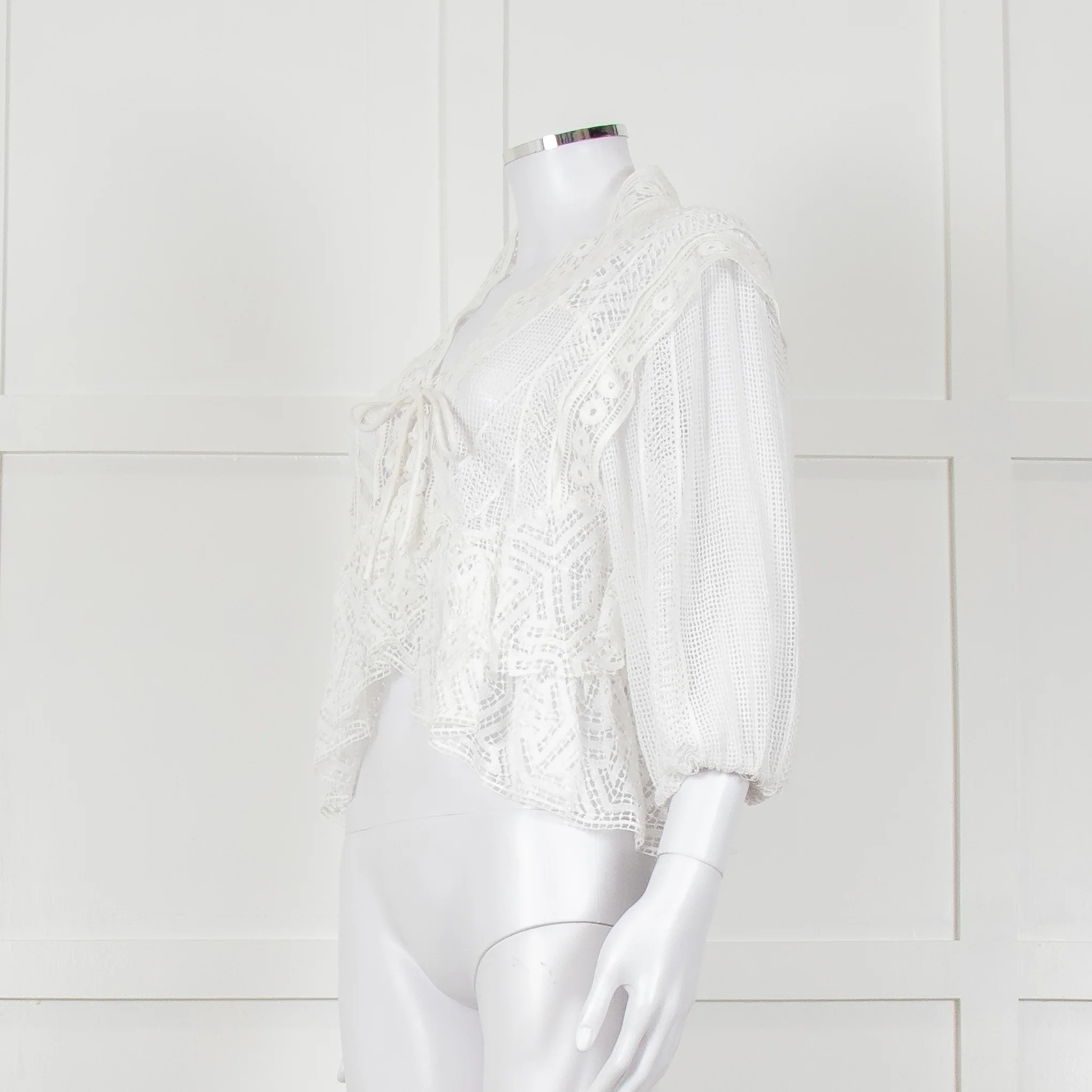 Iro Ruffled Lace V Neck Lace Tie Front Blouse - Image 8