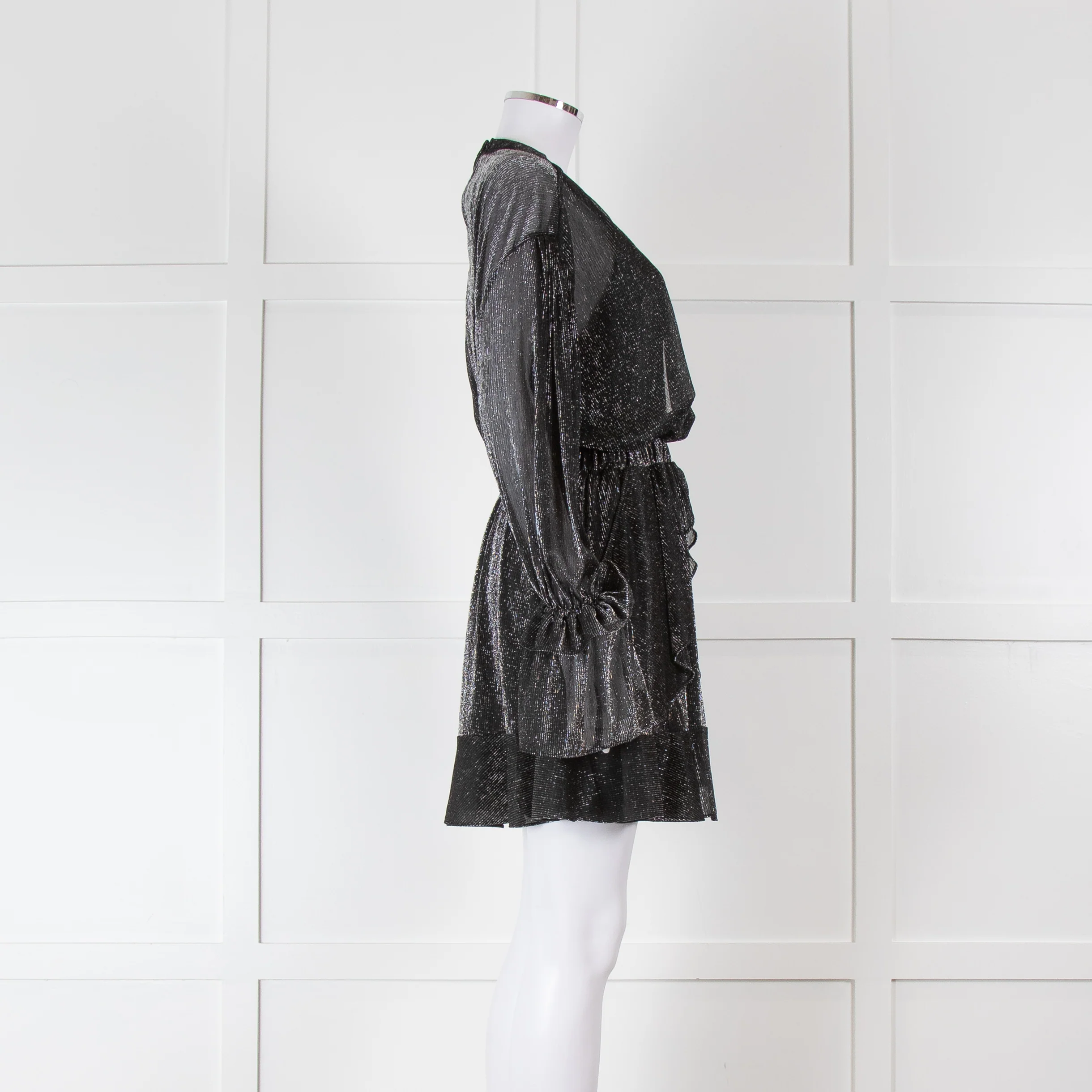 IRO Sparkle Thread Tiered Mini Dress with Elasticated Frill Cuffs - Image 3