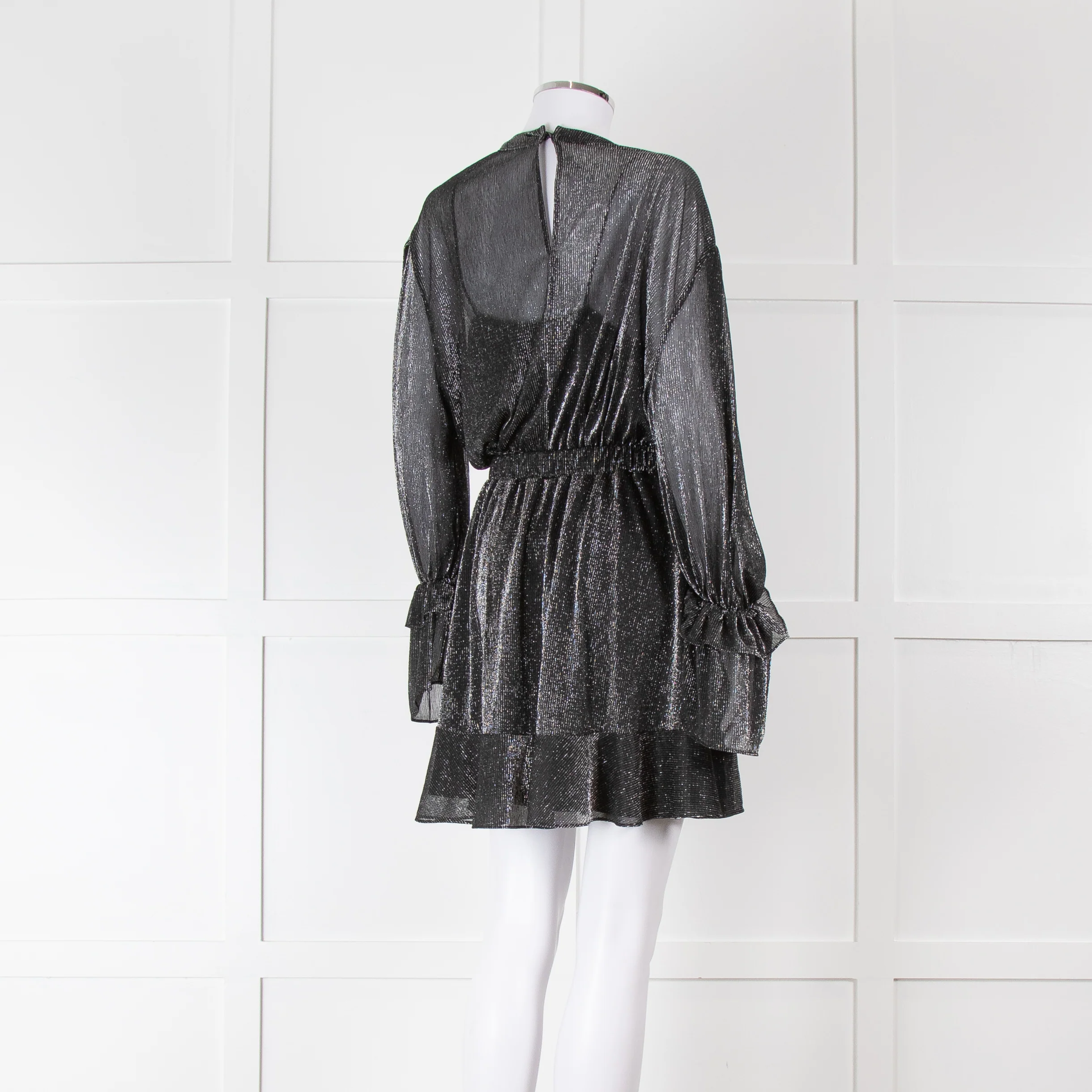 IRO Sparkle Thread Tiered Mini Dress with Elasticated Frill Cuffs - Image 4