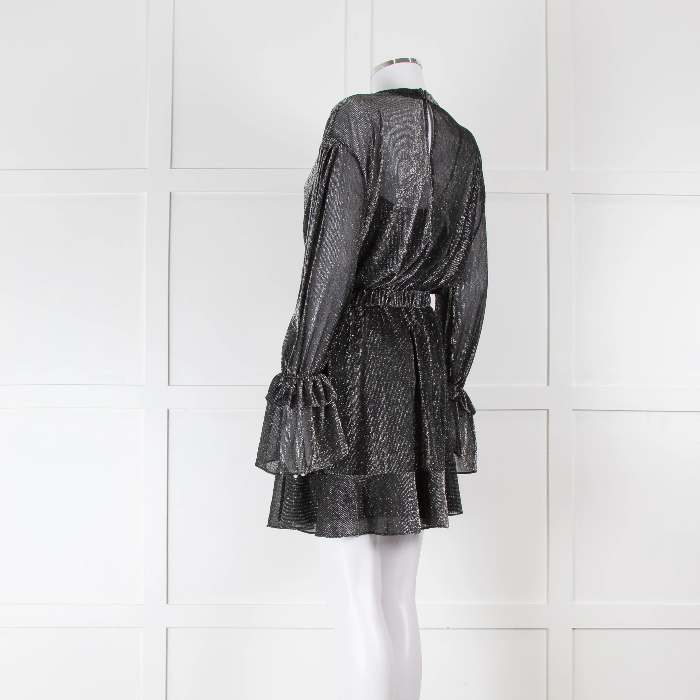 IRO Sparkle Thread Tiered Mini Dress with Elasticated Frill Cuffs - Image 6