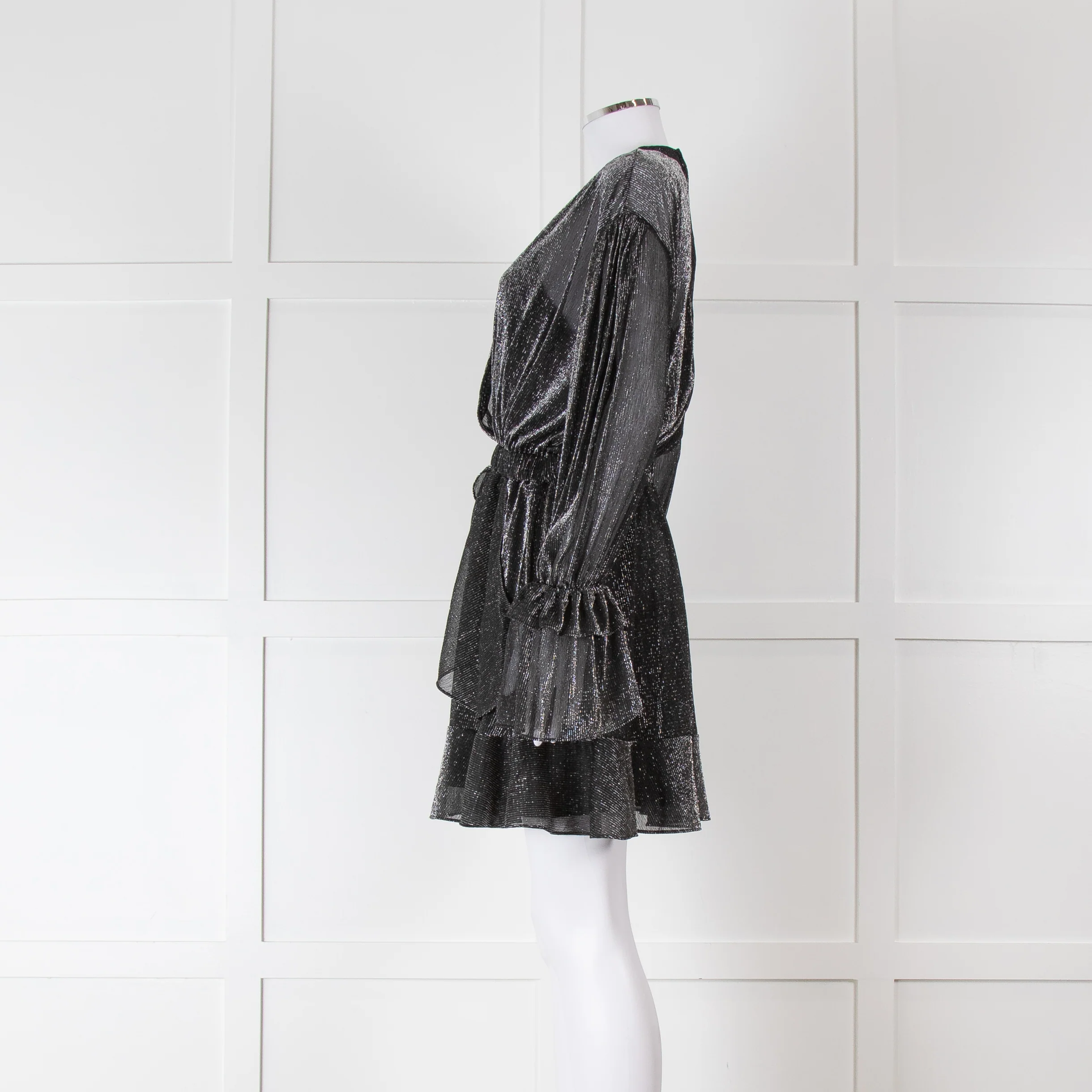 IRO Sparkle Thread Tiered Mini Dress with Elasticated Frill Cuffs - Image 7