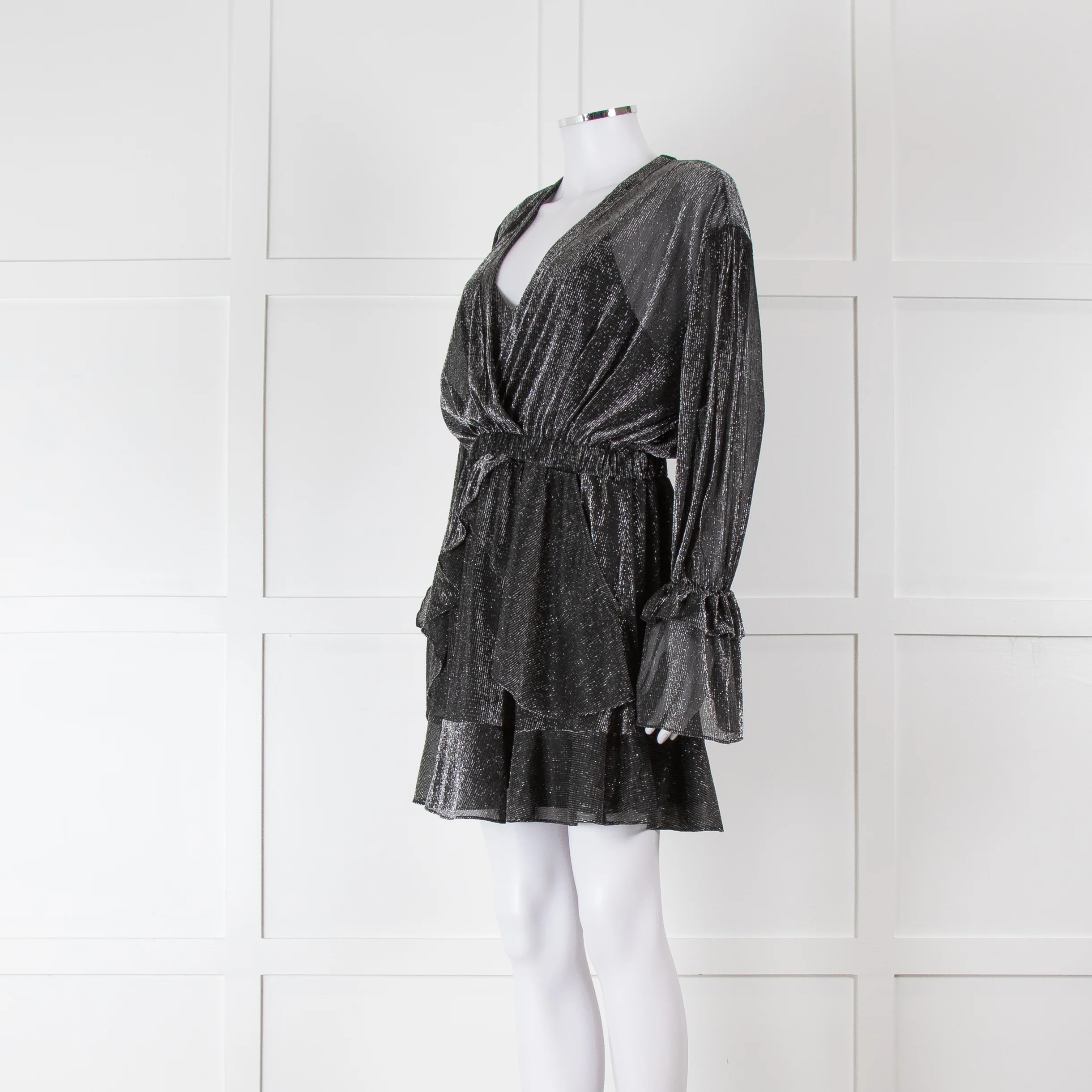 IRO Sparkle Thread Tiered Mini Dress with Elasticated Frill Cuffs - Image 8