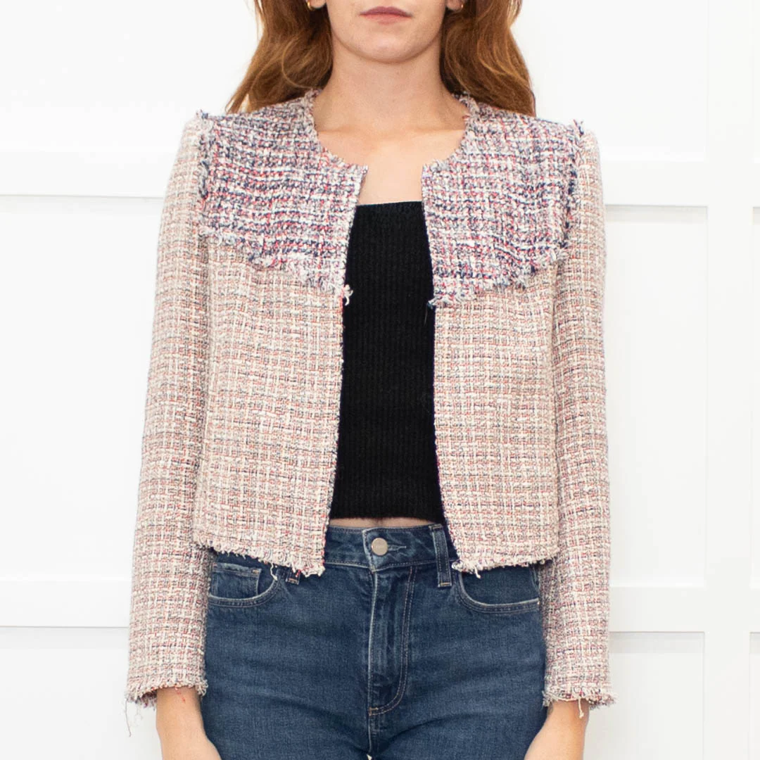 Iro White Red Navy Tweed Edge To Edge Short Jacket - Image 2