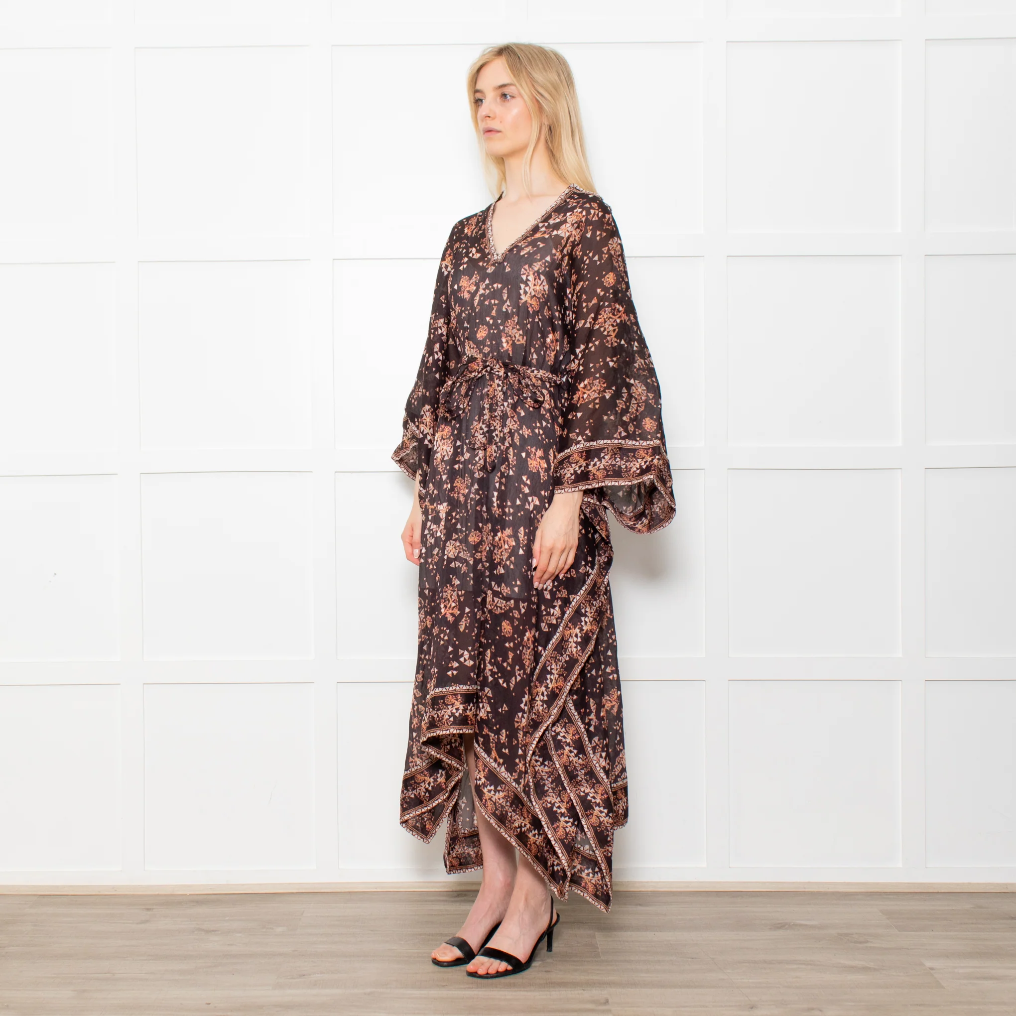 Isabel Marant Amira Black And Brown Pattern Cotton And Silk Blend Midi Dress - Image 4