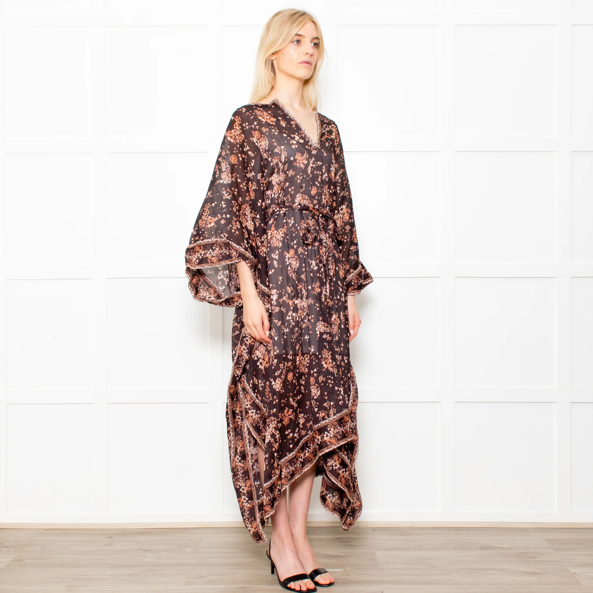 Isabel Marant Amira Black And Brown Pattern Cotton And Silk Blend Midi Dress - Image 8