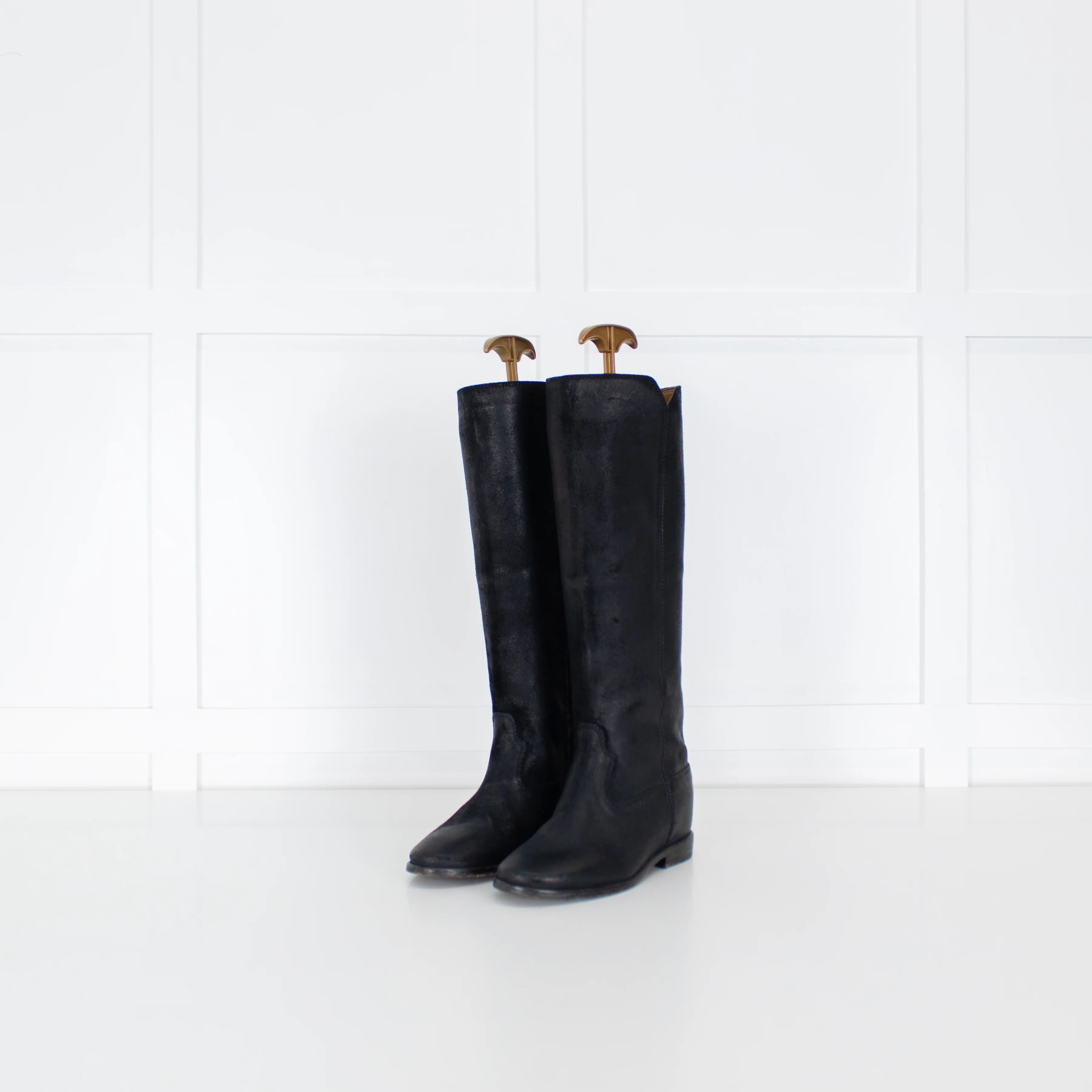 Isabel Marant Black Distressed Leather Flat Boots