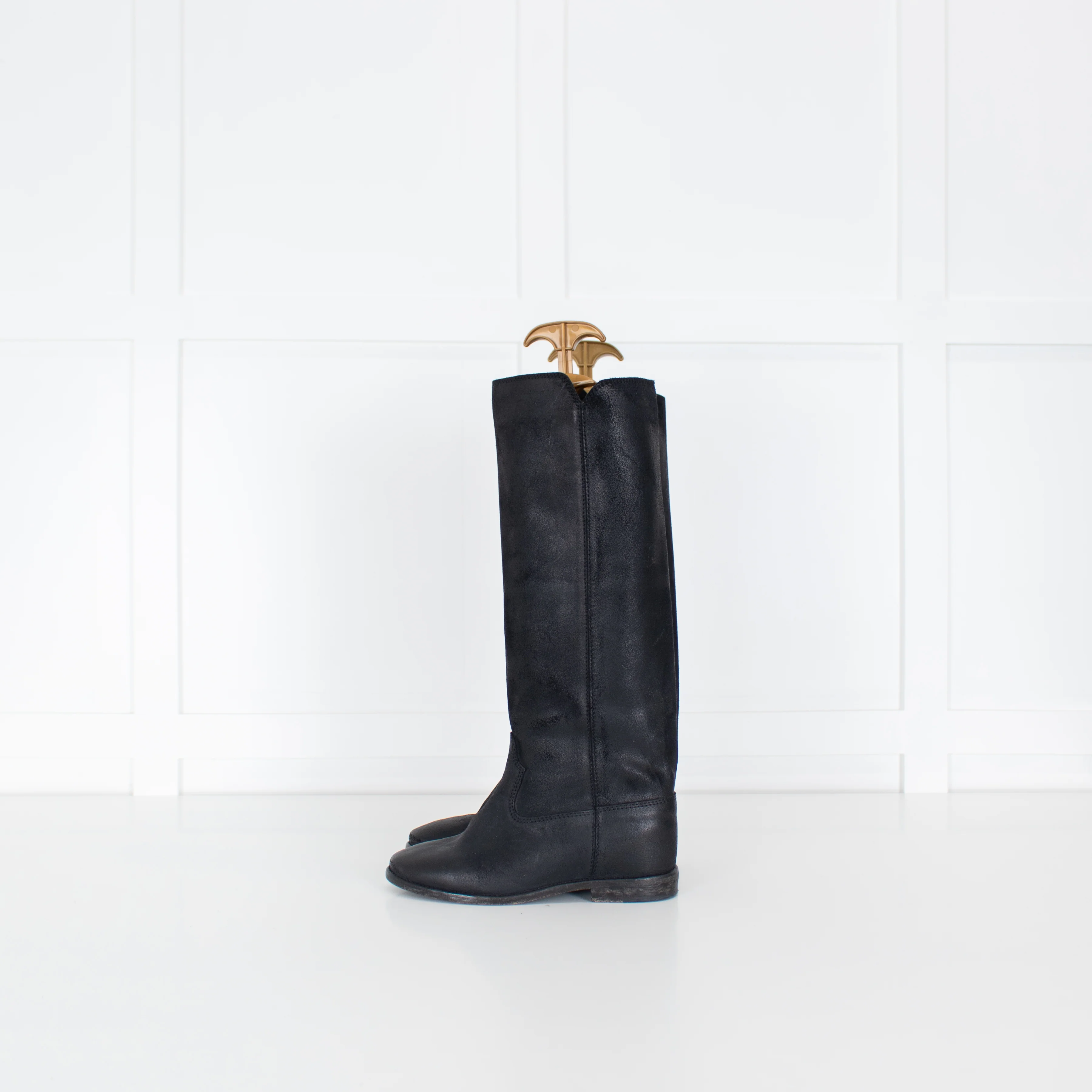 Isabel Marant Black Distressed Leather Flat Boots - Image 3