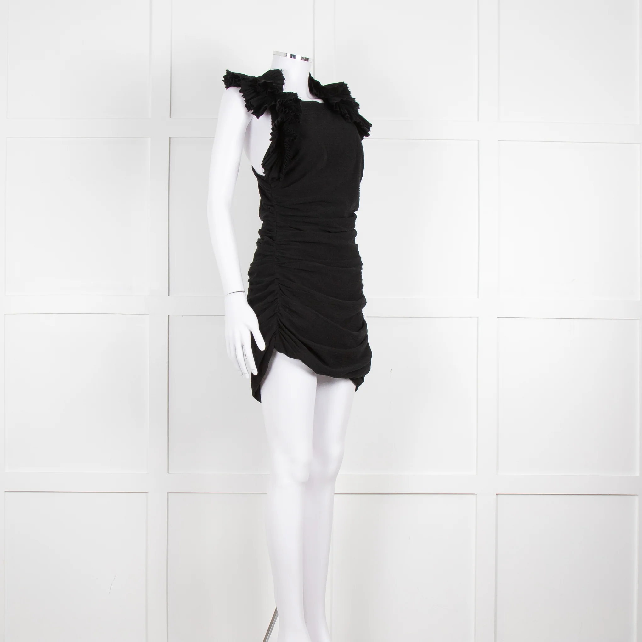 Isabel Marant Black Pleated Ruffle Straps Ruched Dress - Image 2