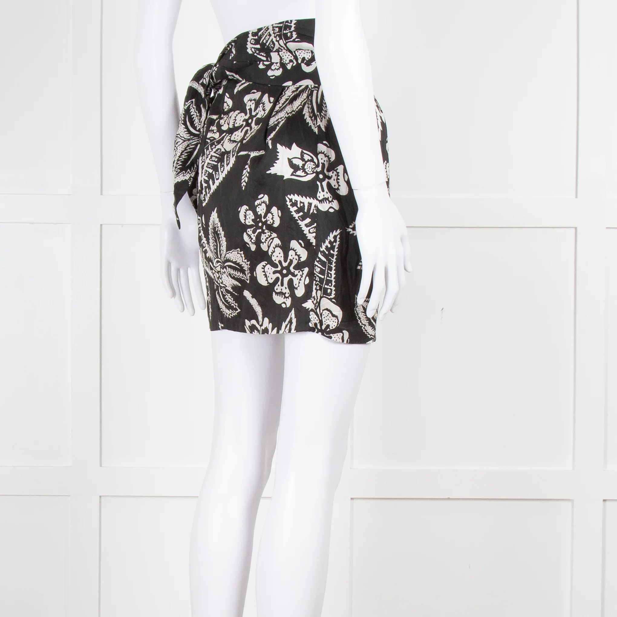 Isabel Marant Black White Floral Silk Wrap Skirt - Image 4