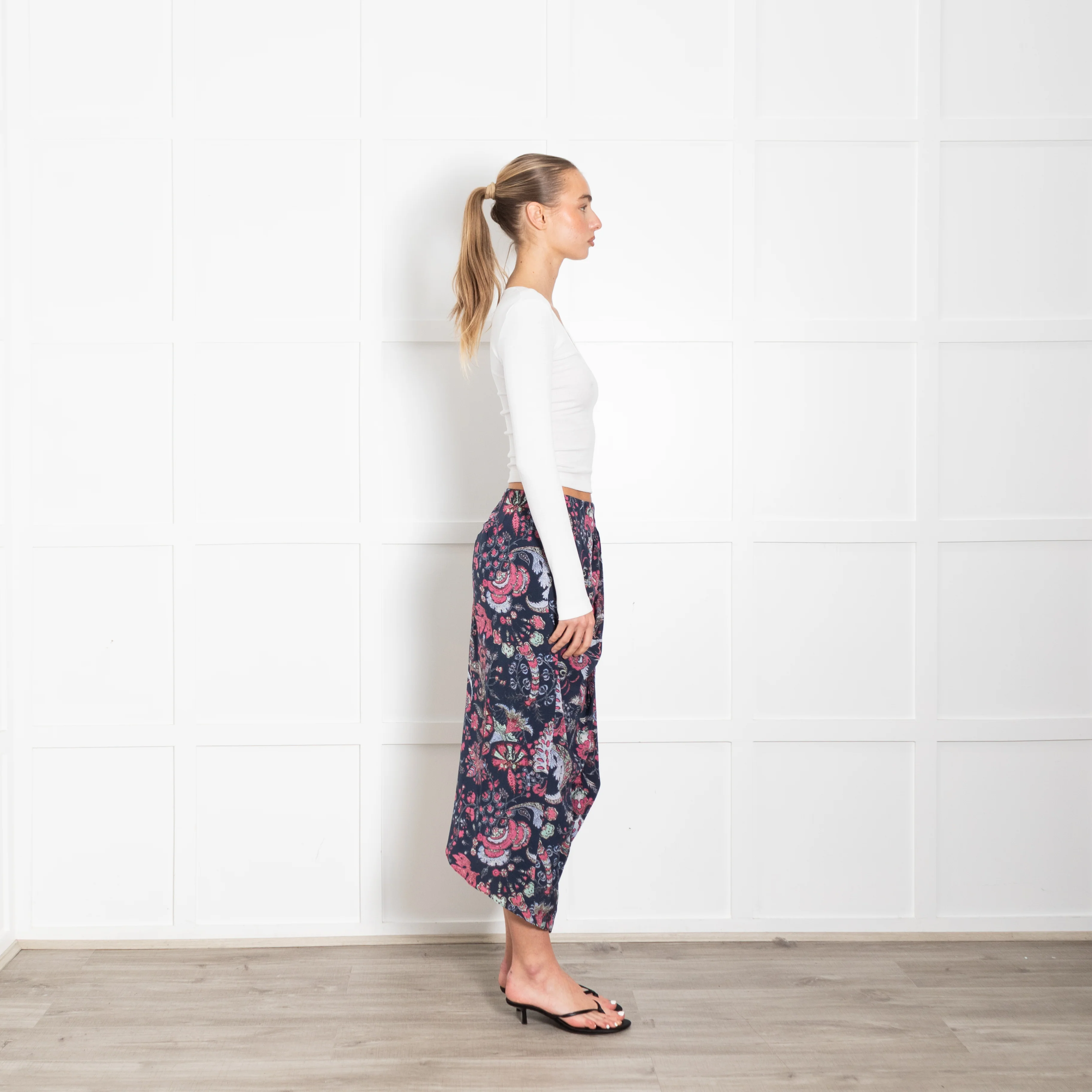 Isabel Marant Blue Pink Floral Silk Skirt - Image 6