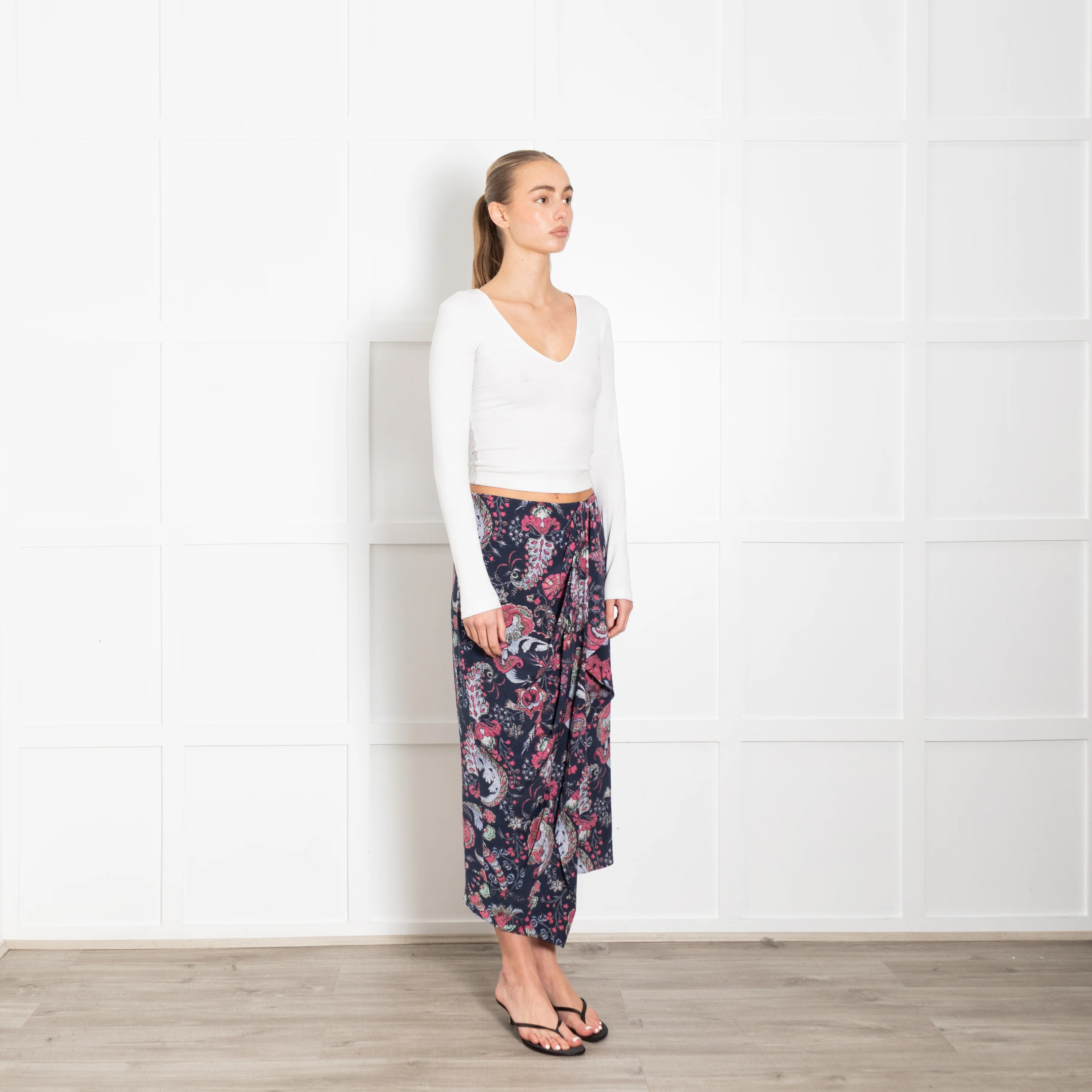 Isabel Marant Blue Pink Floral Silk Skirt - Image 7